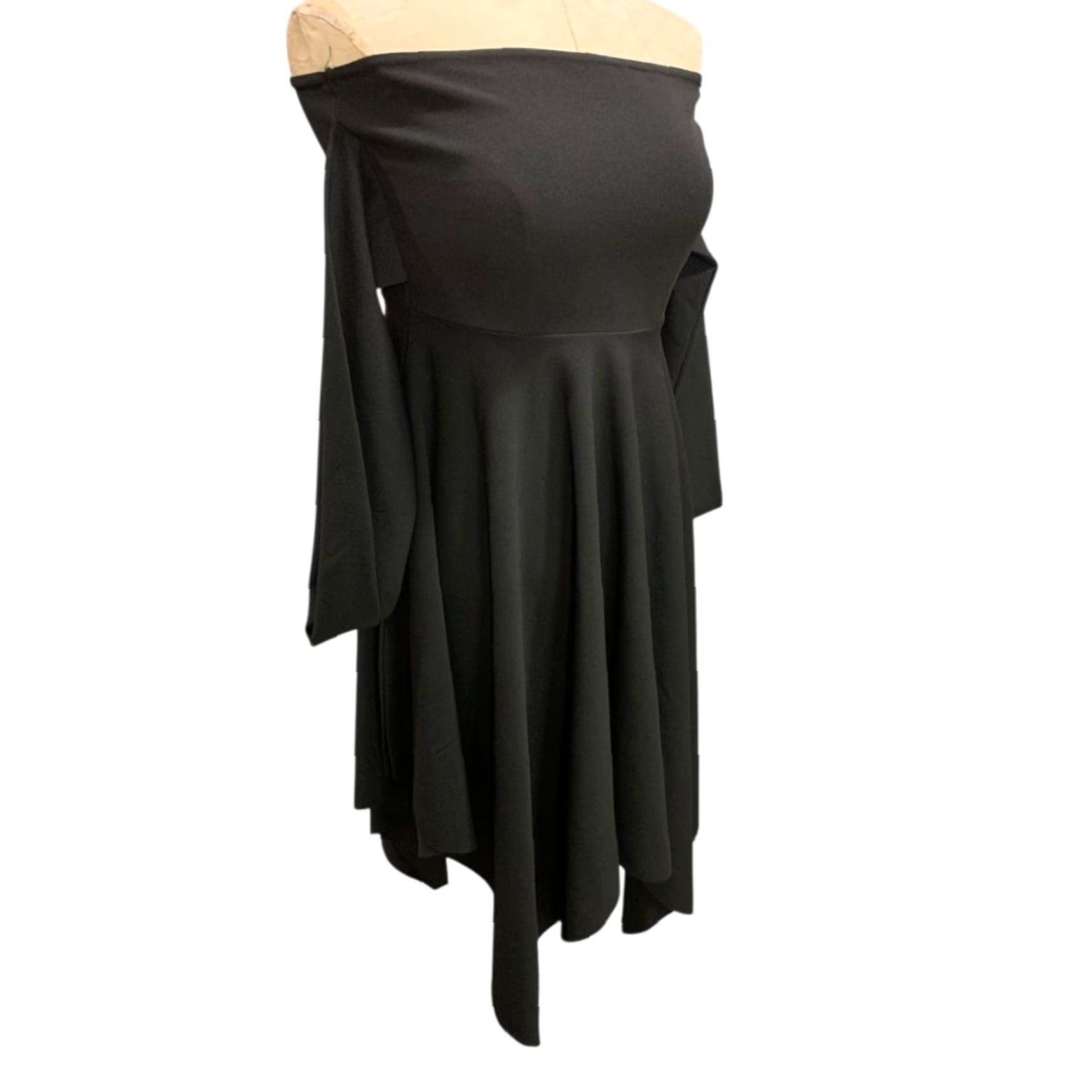 Vintage Quiz Dress Off Shoulder Hanky Hem Drape Black Size 6 Midi Women Size M / US 6-8 / IT 42-44 - 6 Thumbnail