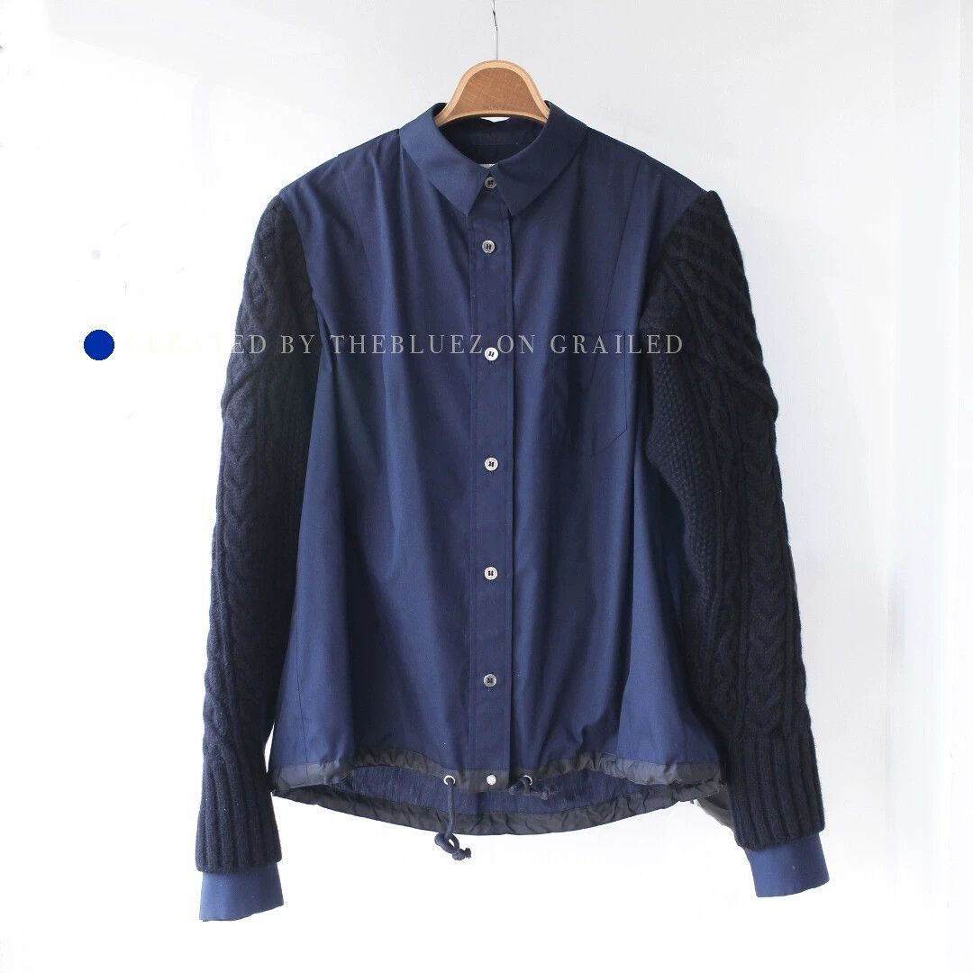 Sacai Wool Knit Panel Shirt in Blue Size US M / EU 48-50 / 2 - 1 Thumbnail