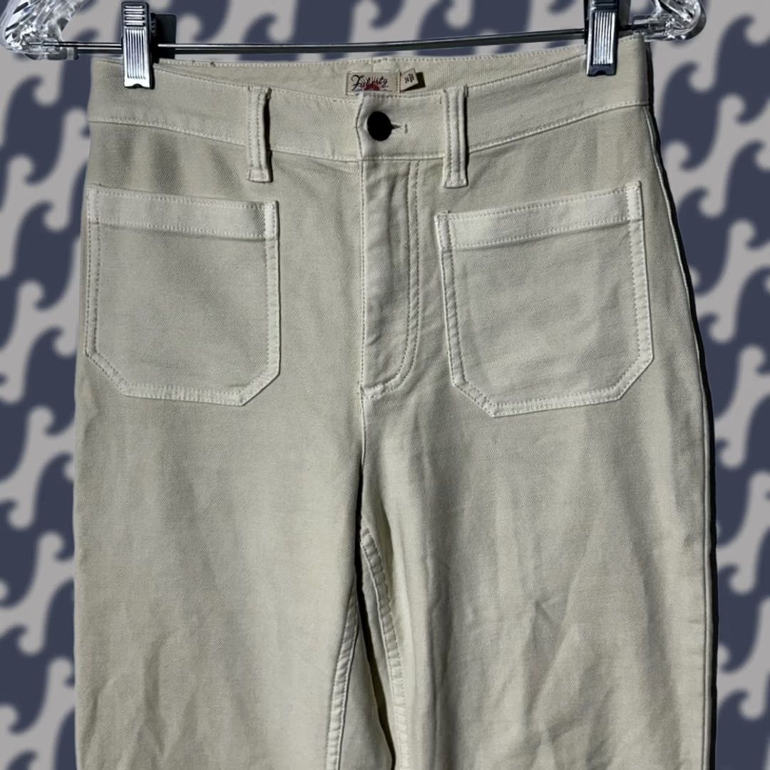 Faherty Faherty Soft Stretch Cord Patch Pocket High Rise Wide Leg Pants Women's 24 Beige Cream Wide Leg Womens Size 42" / US 20 - 1 Thumbnail