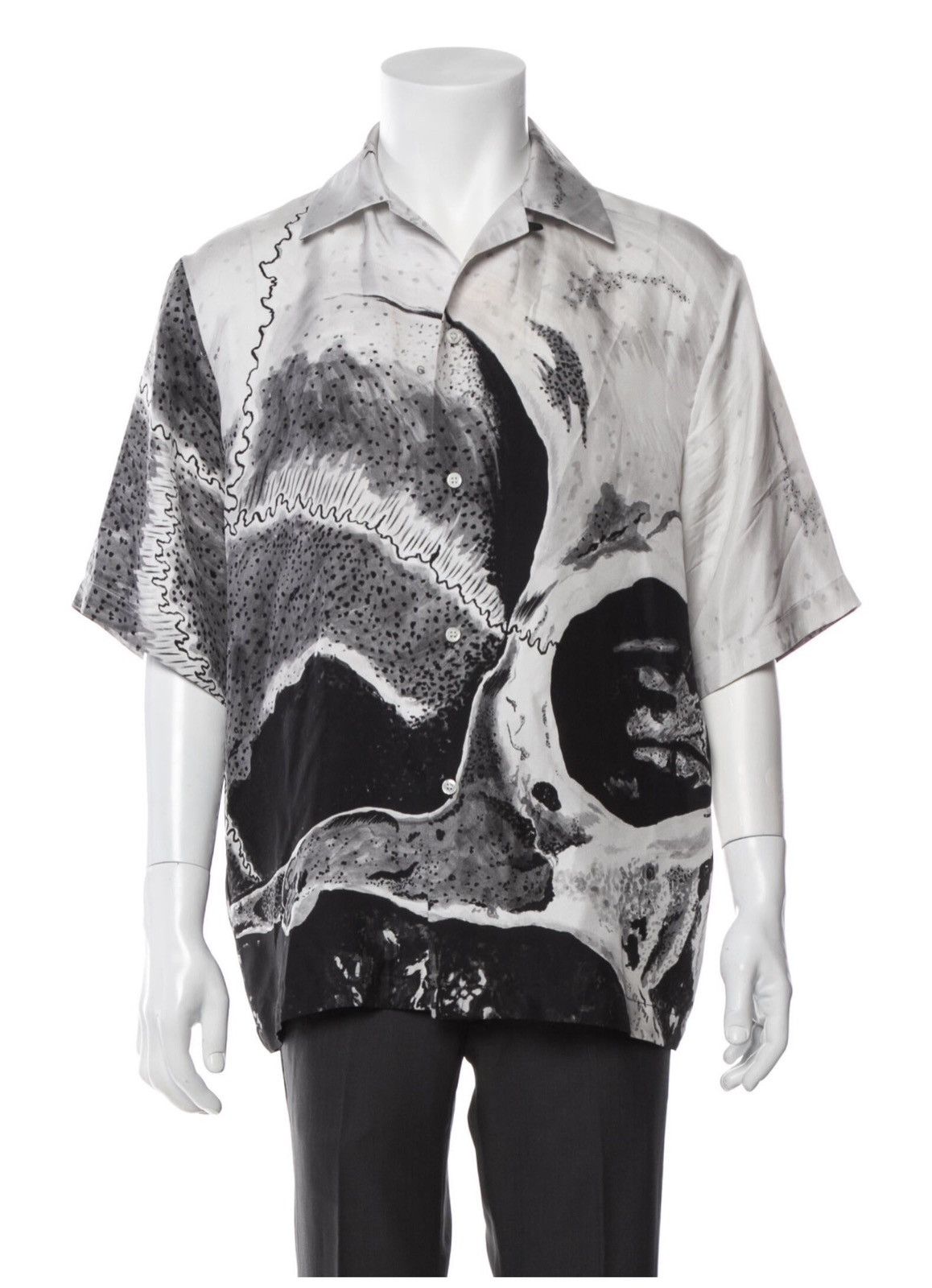 Image of Amiri Skull Print Silk Shirt in Black/White, Men's (Size XL)