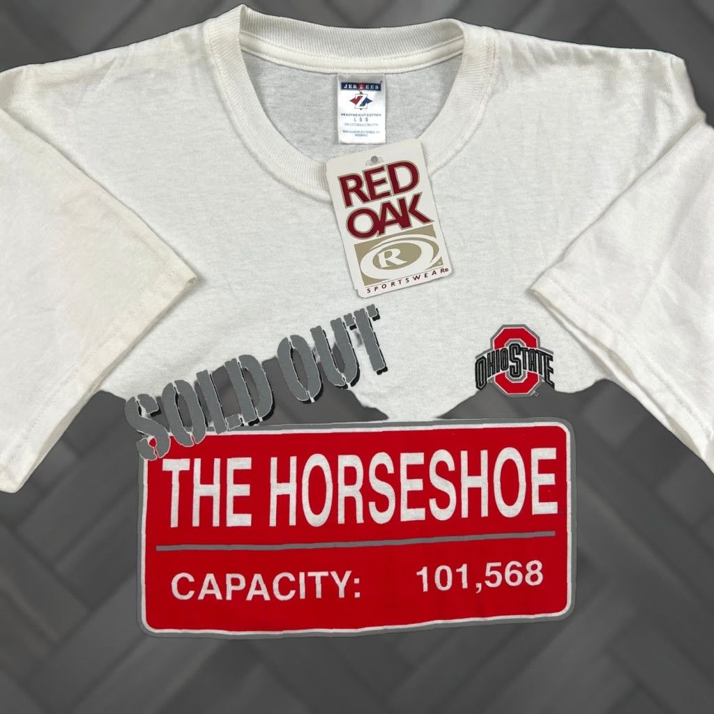Jerzees VTG NWT Ohio State Buckeyes The Horseshoe Stadium T-Shirt Mens Large White Crew Neck Graphic Print 100% Cotton Buckeye Mens Size US L / EU 52-54 / 3 - 1 Thumbnail