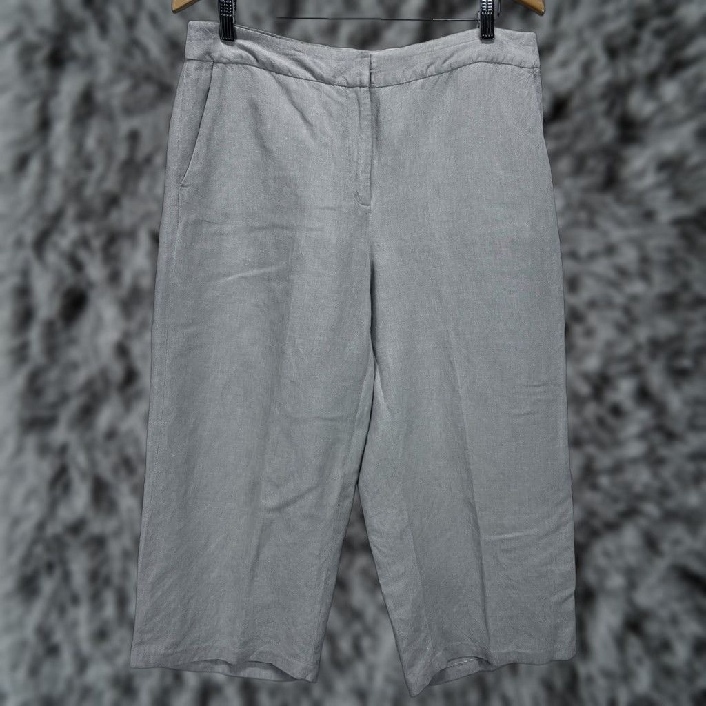 Eileen Fisher EILEEN FISHER Pants Wide Leg Crop Linen Blend Gray Large Petite Size PL Cropped 21.5in Inseam Womens Lagenlook N/A Size 36" / US 14 / IT 50 - 1 Thumbnail