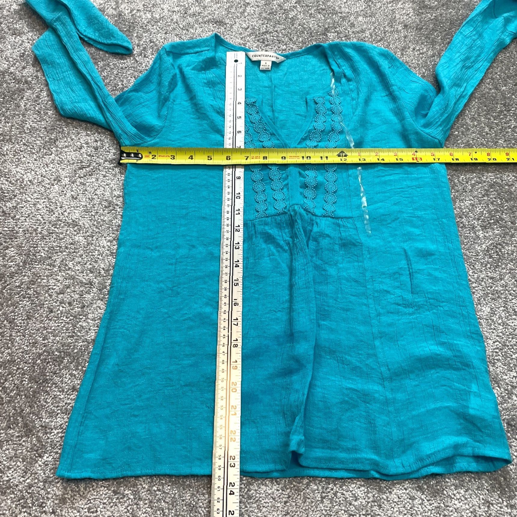 Vintage Counterparts Blouse Shirt Womens S Light Blue Long Sleeve Flare Collar Button Knit Top Size S / US 4 / IT 40 - 5 Thumbnail