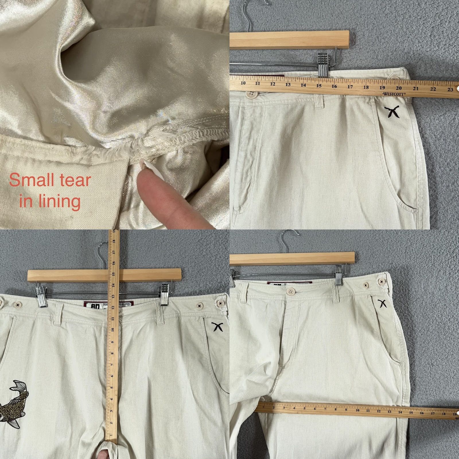 Vintage VINTAGE Artful Dodger Embroidered Linen Pants Mens 40 Beige Koi Fish 41x33 Size US 40 / EU 56 - 8 Thumbnail
