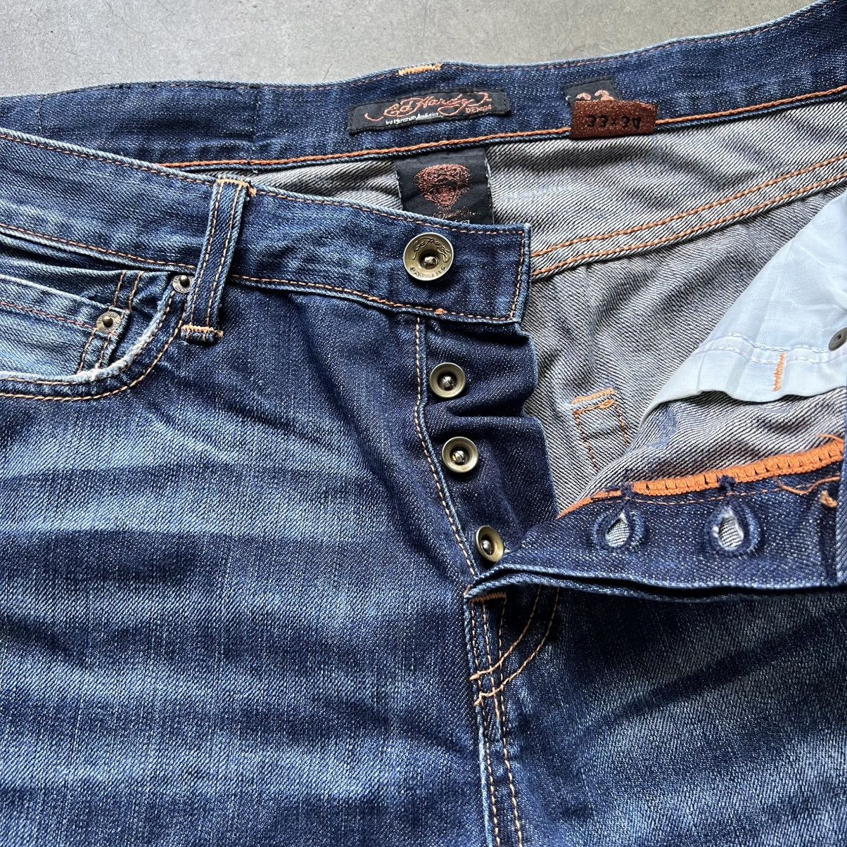 Ed Hardy × Vintage VTG ‘00s Y2K Christian Audigier Ed Hardy Skull Denim Jeans Size US 33 - 6 Thumbnail
