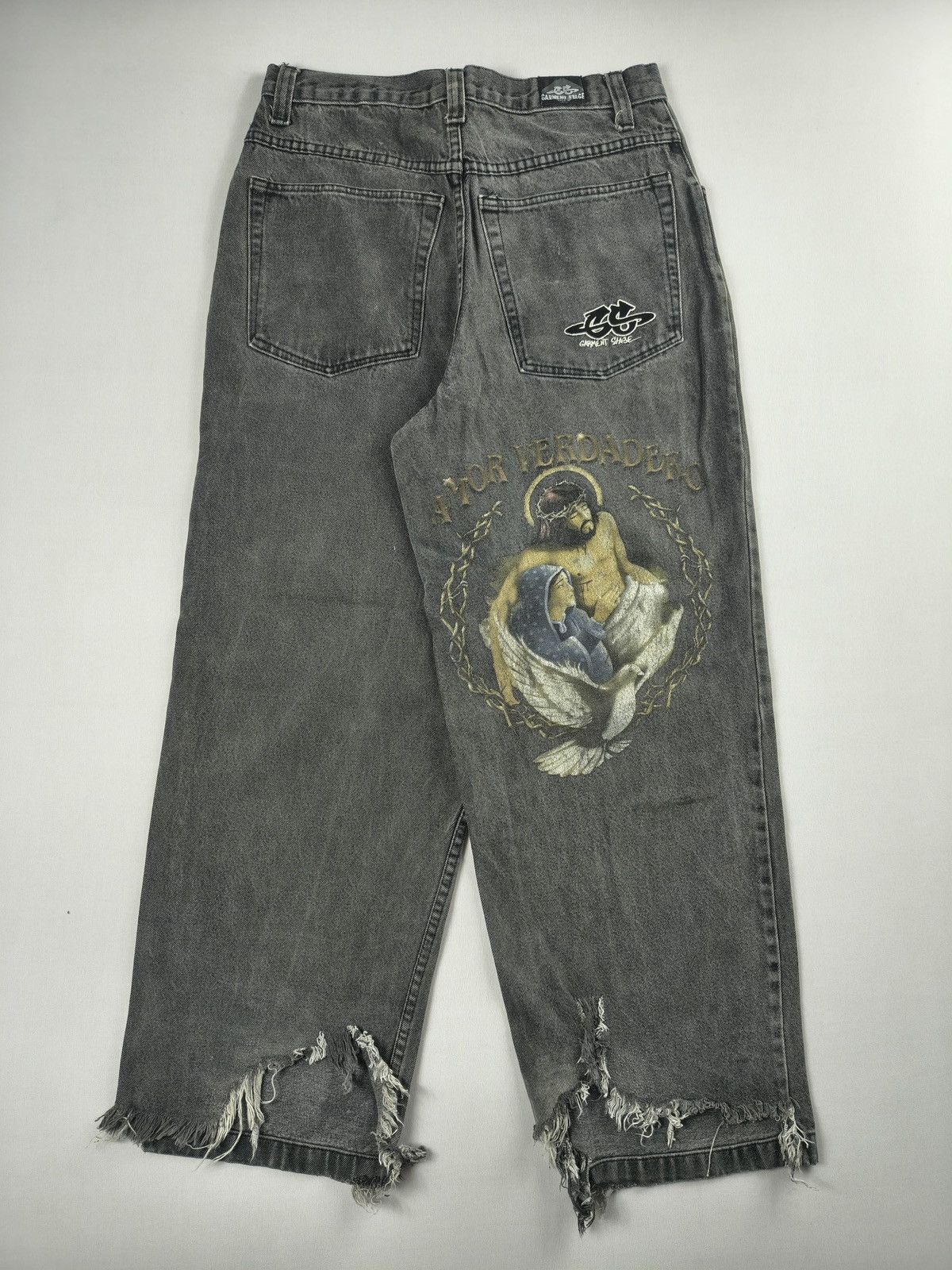 Southpole Garment Stage Y2K Grunge Religious Graphic Grey Jeans (044) Size US 32 / EU 48 - 1 Thumbnail