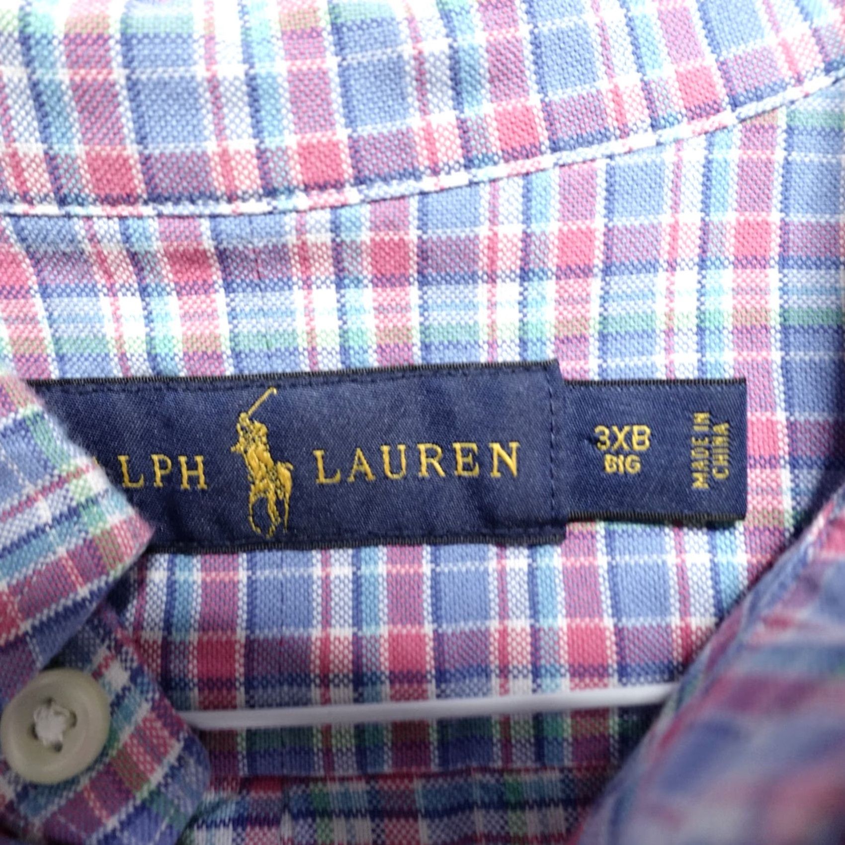 Polo Ralph Lauren VINTAGE Polo Ralph Lauren Shirt 3XB Blue Plaid 100% Cotton Oxford Mens Big & Tall Button-Up Size US XXL / EU 58 / 5 - 3 Thumbnail