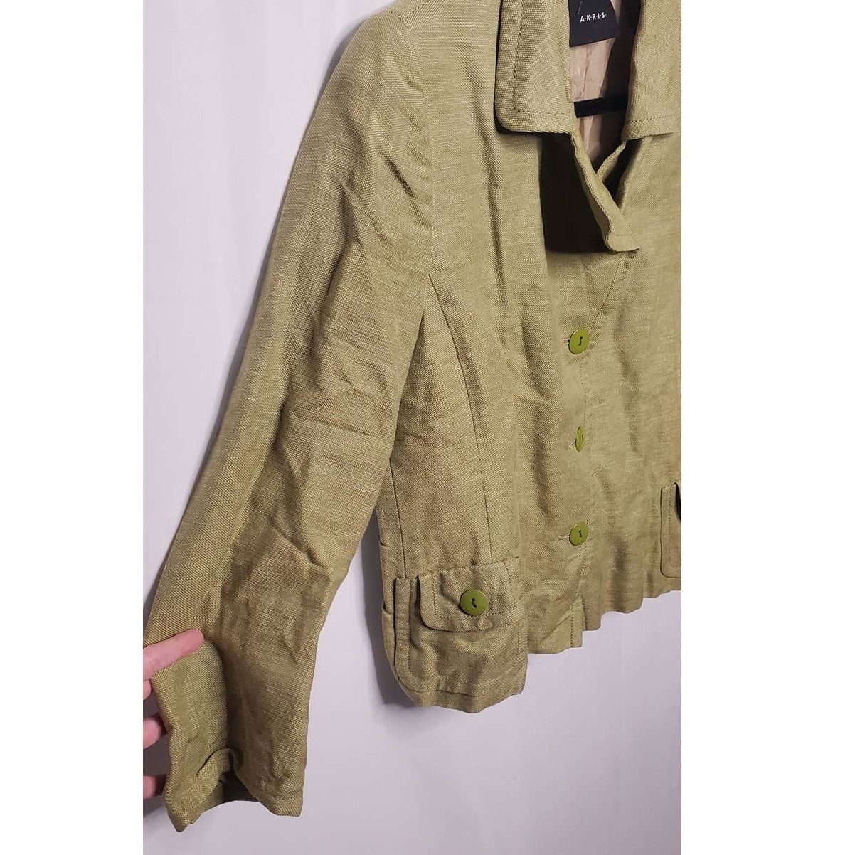 Akris AKRIS Designer Classic Green Linen & Silk Blend Blazer Size L / US 10 / IT 46 - 5 Thumbnail
