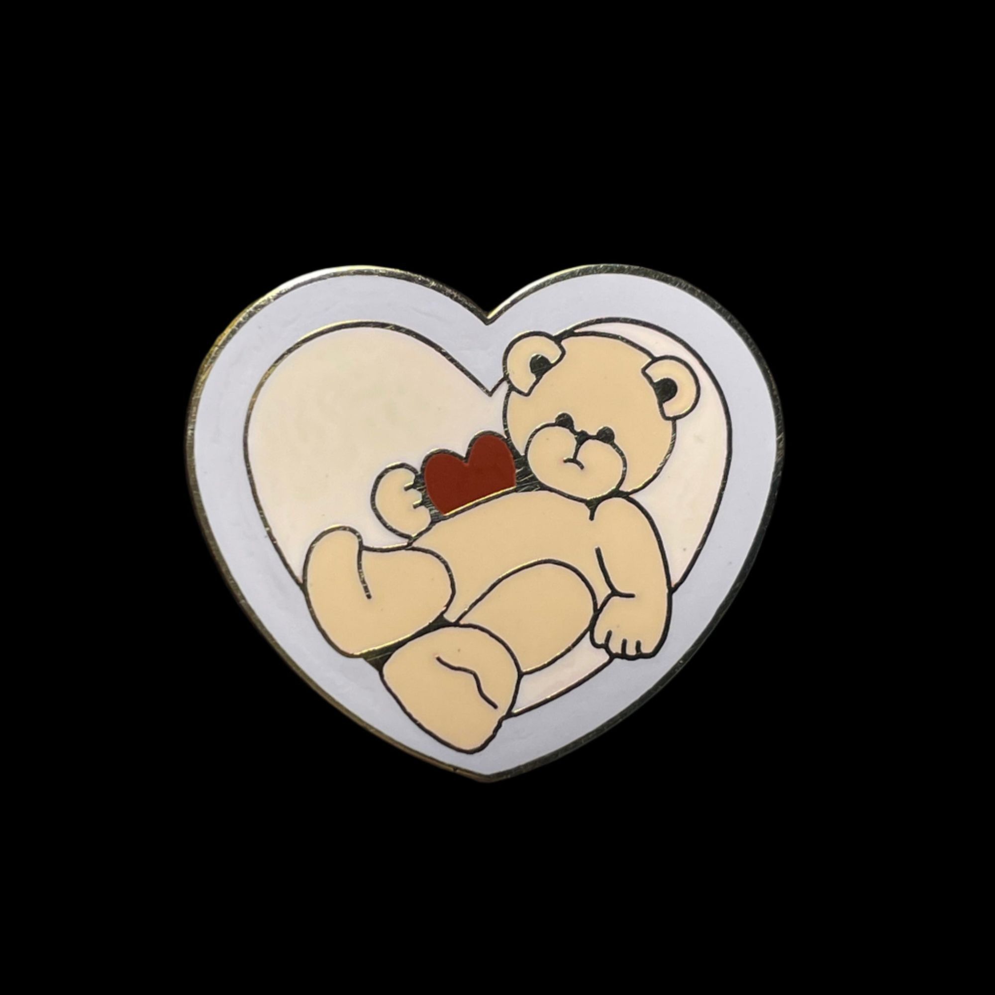 Vintage Valentines Teddy Bear with Heart Love Heart Shape Enameled B Size ONE SIZE - 2 Thumbnail
