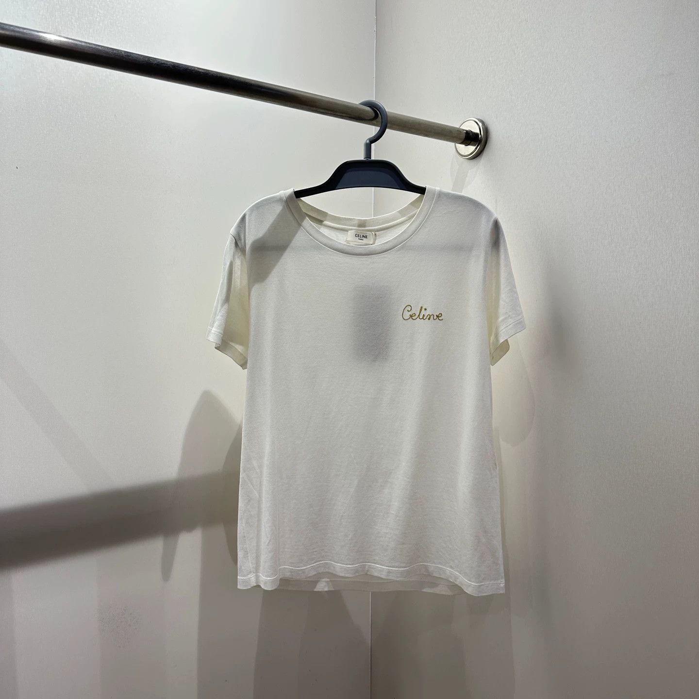 Celine Celine mar14 gold thread logo short sleeve tee L Size L / US 10 / IT 46 - 1 Thumbnail