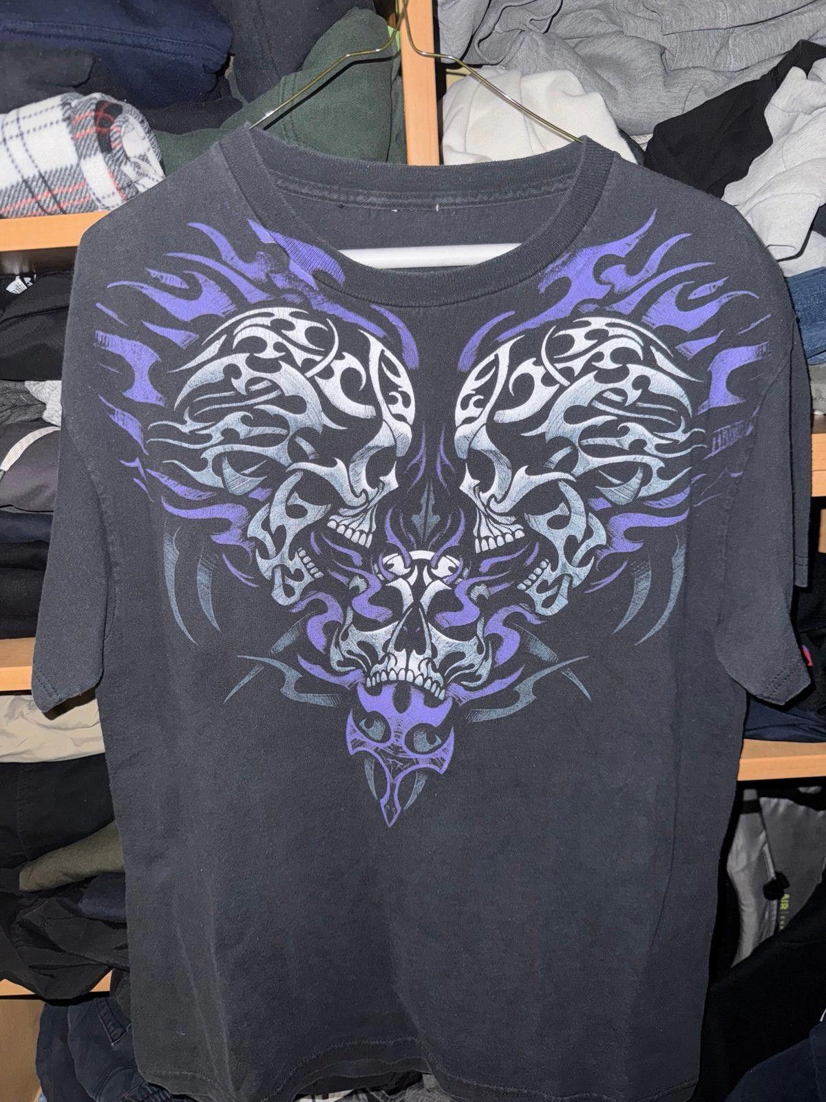 Designer MMA Elite Style Purple Grunge Cross And Skull Tee Y2K Sz L Size US L / EU 52-54 / 3 - 2 Thumbnail