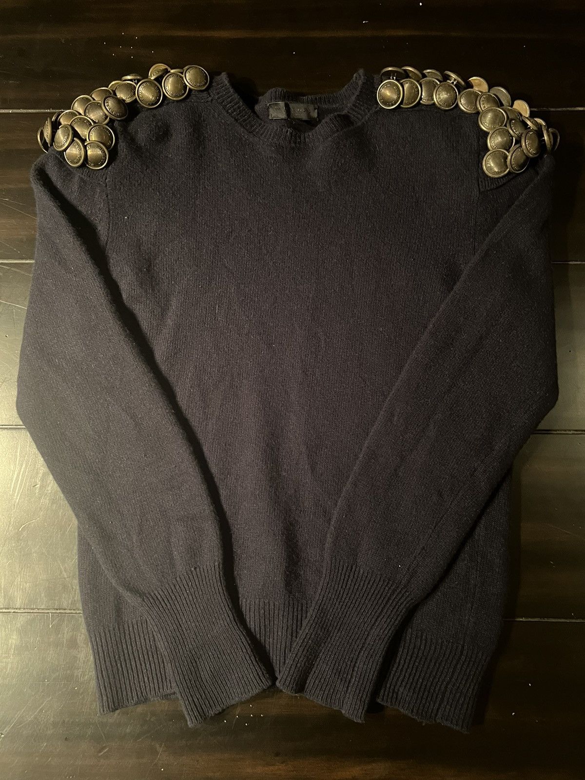 image of Burberry x Burberry Prorsum Button Shoulder Cashmere Sweater Size M/s in Blue, Men's