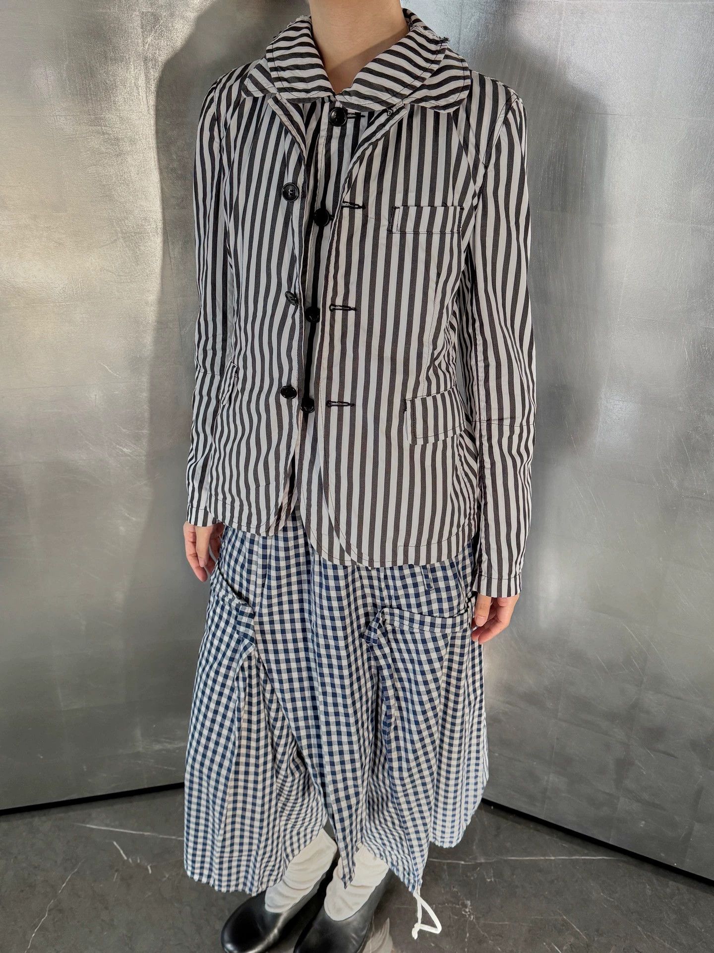 Comme des Garcons CDG AD2013 Black Layered Striped Waist-Cinched Blazer XS Size XS / US 0-2 / IT 36-38 - 4 Thumbnail