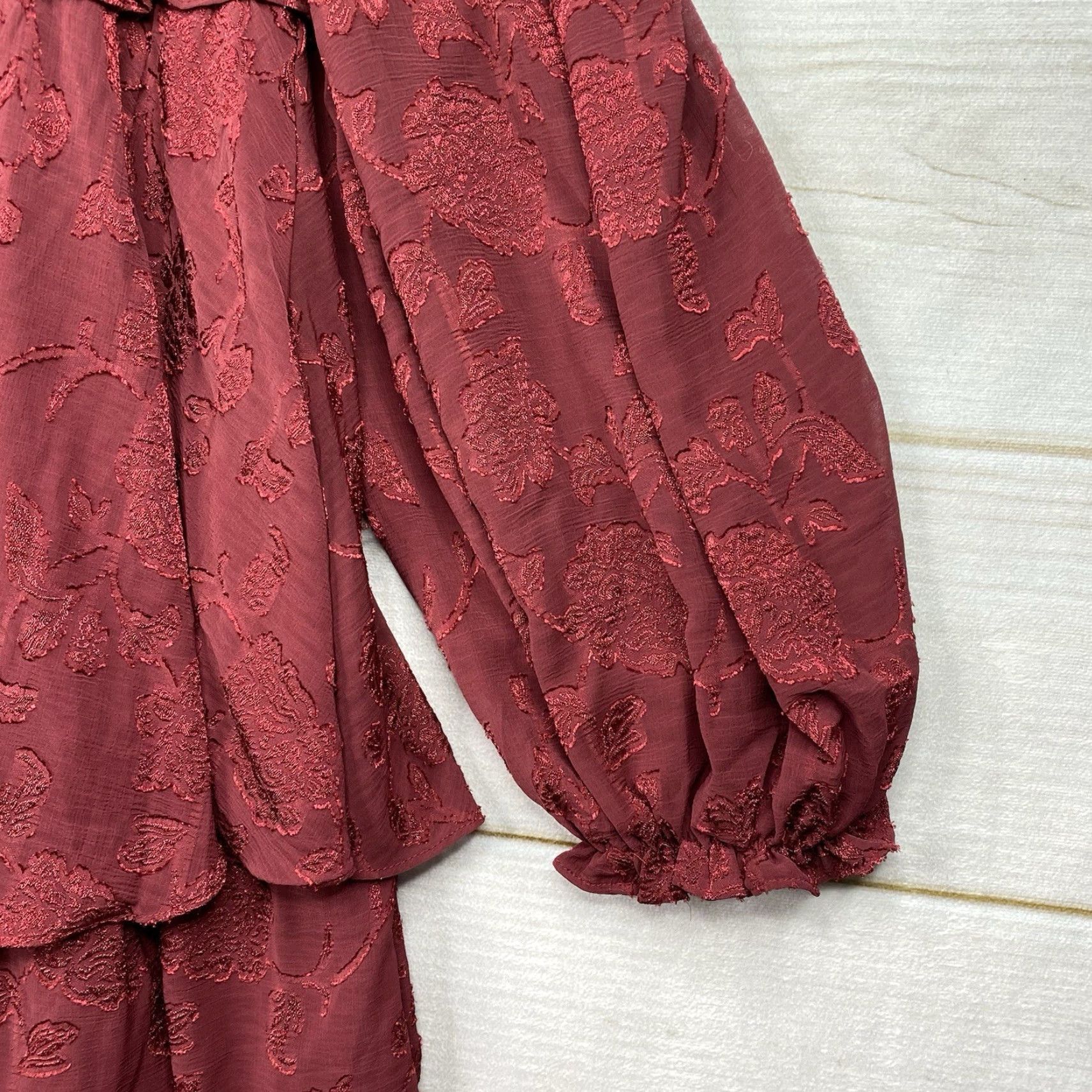 Vintage Altar'd State Blouse Shirt Womens M Burgundy Off Shoulder Long Sleeve Tunic Bohemian Prairie Cottagecore Size M / US 6-8 / IT 42-44 - 2 Thumbnail