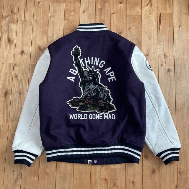 Bape BAPE LOGO Leather Sleeve Varsity Jacket a bathing ape Size US L / EU 52-54 / 3 - 3 Thumbnail