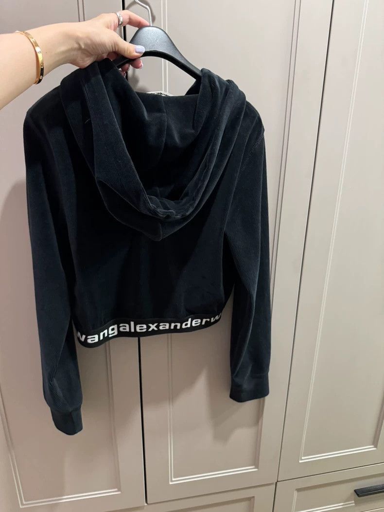 Alexander Wang Alexander Wang Cropped Logo Velour Hoodie- Size S / US 4 / IT 40 - 2 Thumbnail