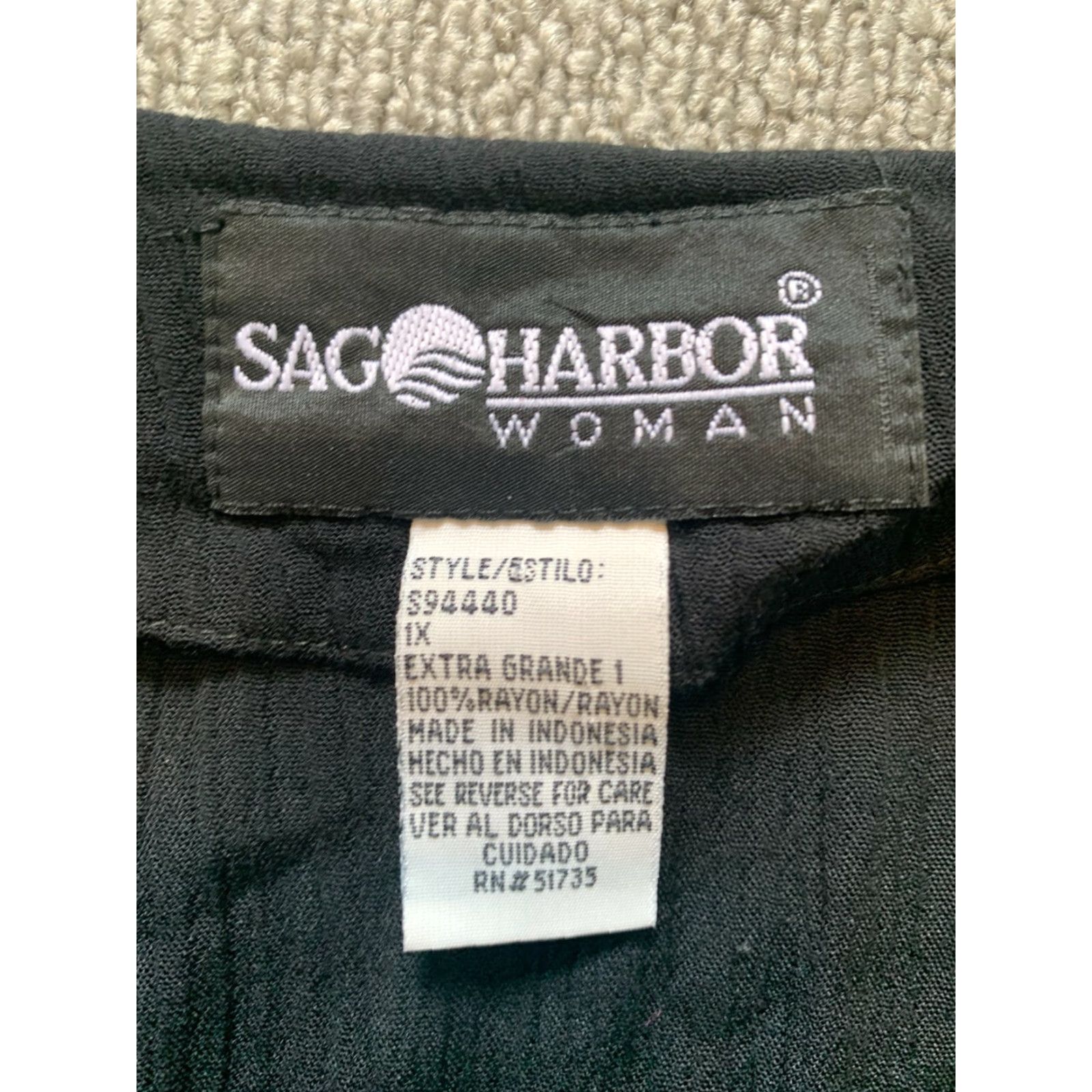 Vintage SAG HARBOR Short Sleeve Shirt Womens XL Black Button Up Top Size XL / US 12-14 / IT 48-50 - 2 Thumbnail