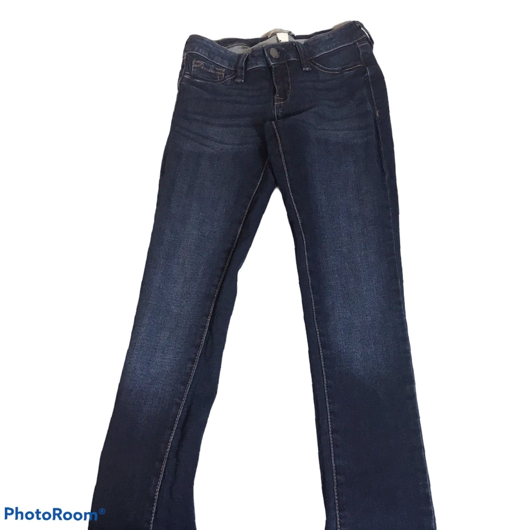 Vintage Refuge Jeans Womens Skinny Dark Wash Blue Stretch Size 0 Low Rise 29in Inseam 5-Pocket Denim Cotton Blend Zip Button Casual Womens Jeans Size 25" / US 0 / IT 36 - 5 Thumbnail