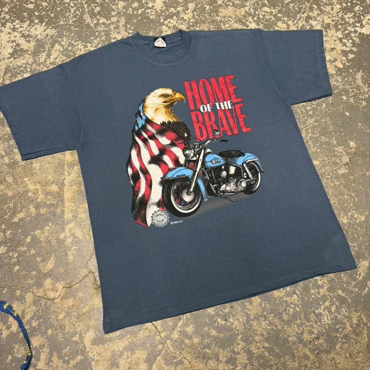 Vintage Vintage Harley Davidson Home Of The Brave Eagle Tshirt Size US XL / EU 56 / 4 - 8 Thumbnail