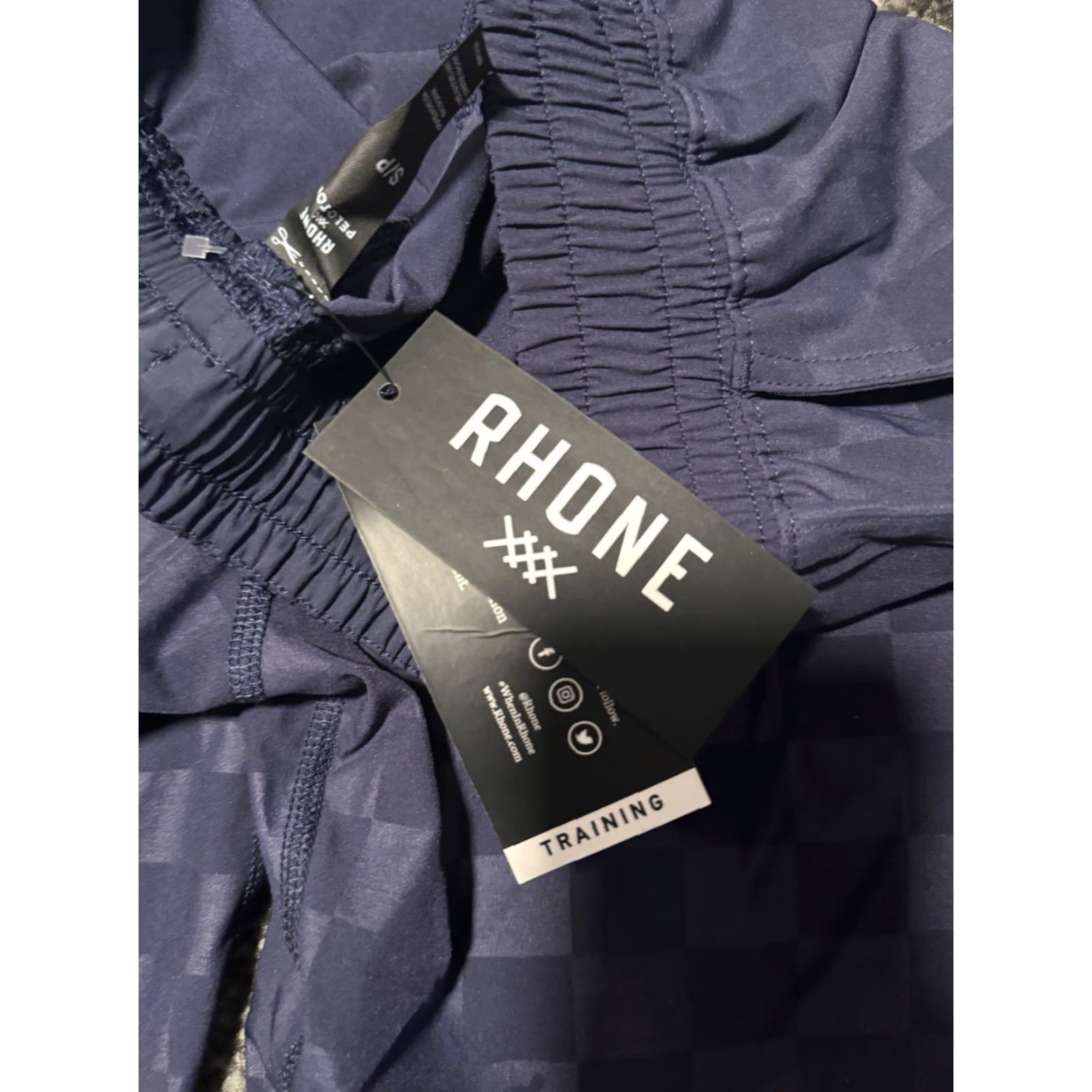 Rhone Rhone Peloton Shorts Mens S Navy Checkered Print Unlined Gym Training Breathable Moisture Wicking Pockets Elastic Waist Athletic Inseam 9" Size US 29 - 7 Thumbnail