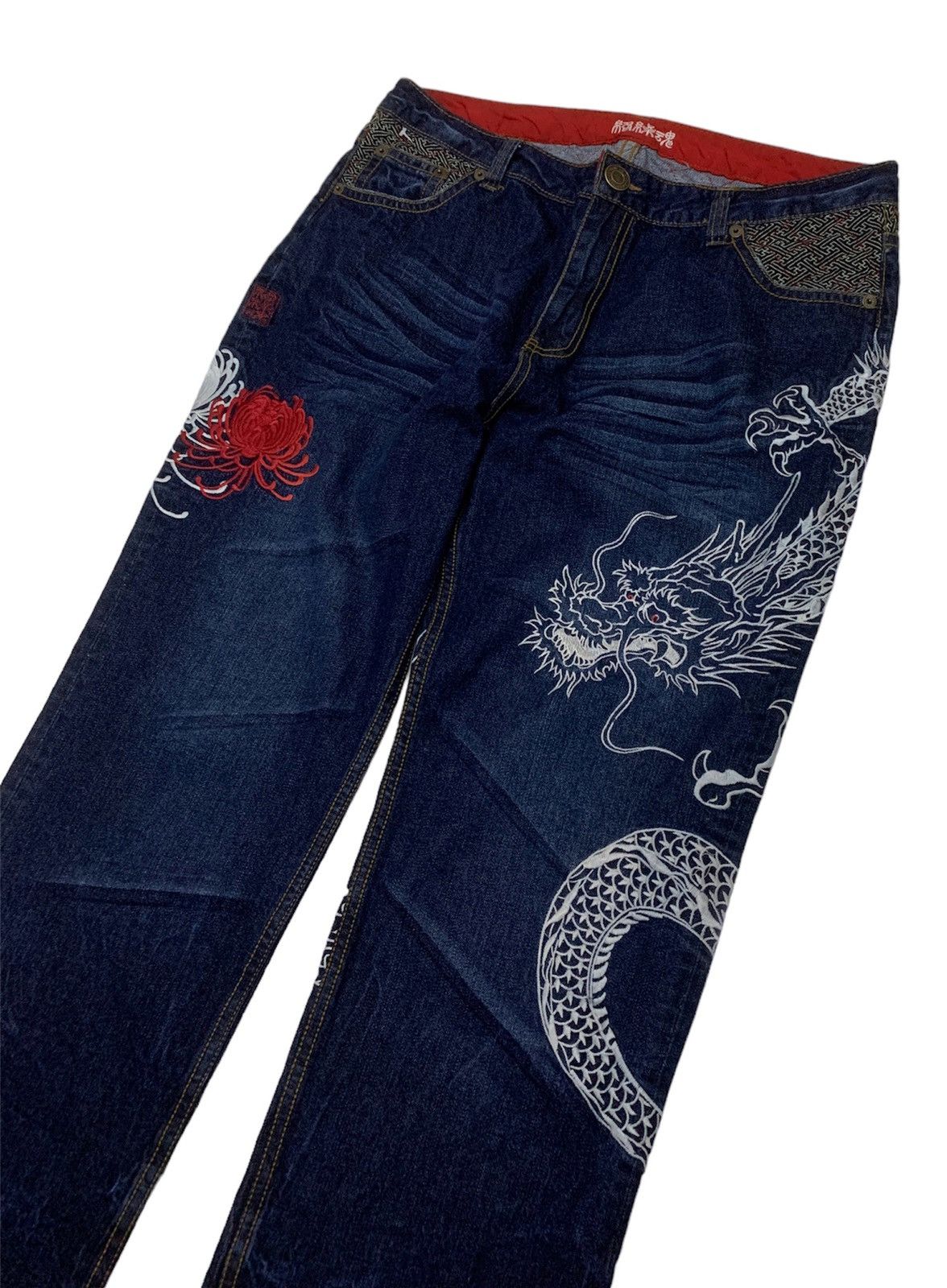Japanese Brand KARAKURI TAMASHI JAPAN DRAGON EMBROIDERY LOGO DENIM PANTS Size US 40 / EU 56 - 3 Thumbnail