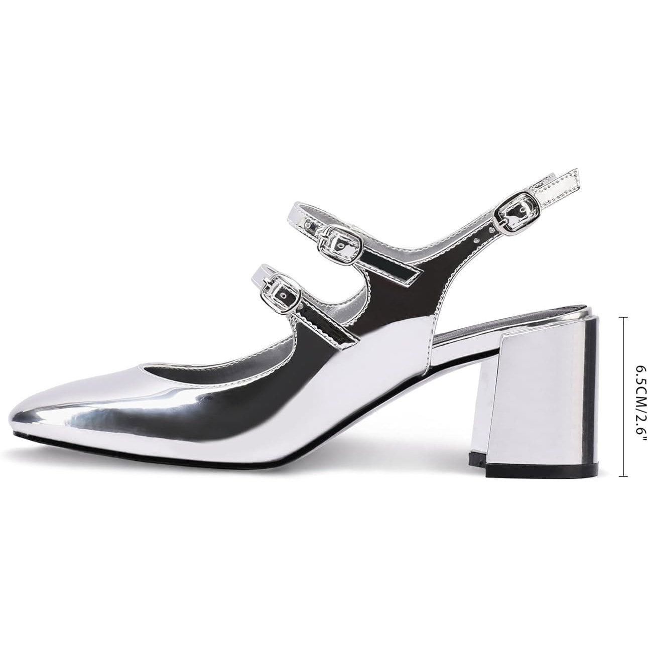 Other Adrizzlein Women's 7.5 Silver Mary Jane Block Heel Shoes Size ONE SIZE - 3 Thumbnail