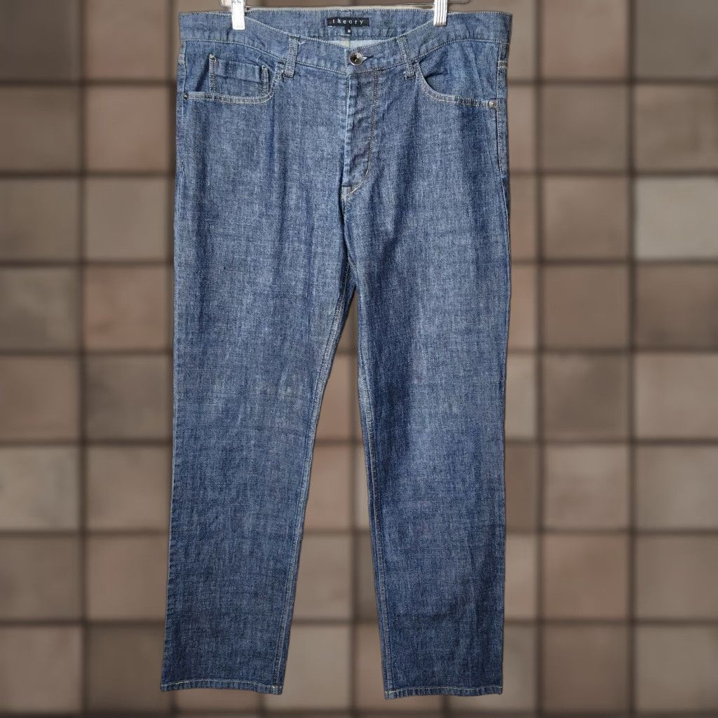 Theory Theory Jeans Men Straight Leg Button Fly Raffi P Gunstock Dark Blue 36 Inseam 32 Denim Stretch Jeans - Size 36 Size US 36 / EU 52 - 1 Thumbnail