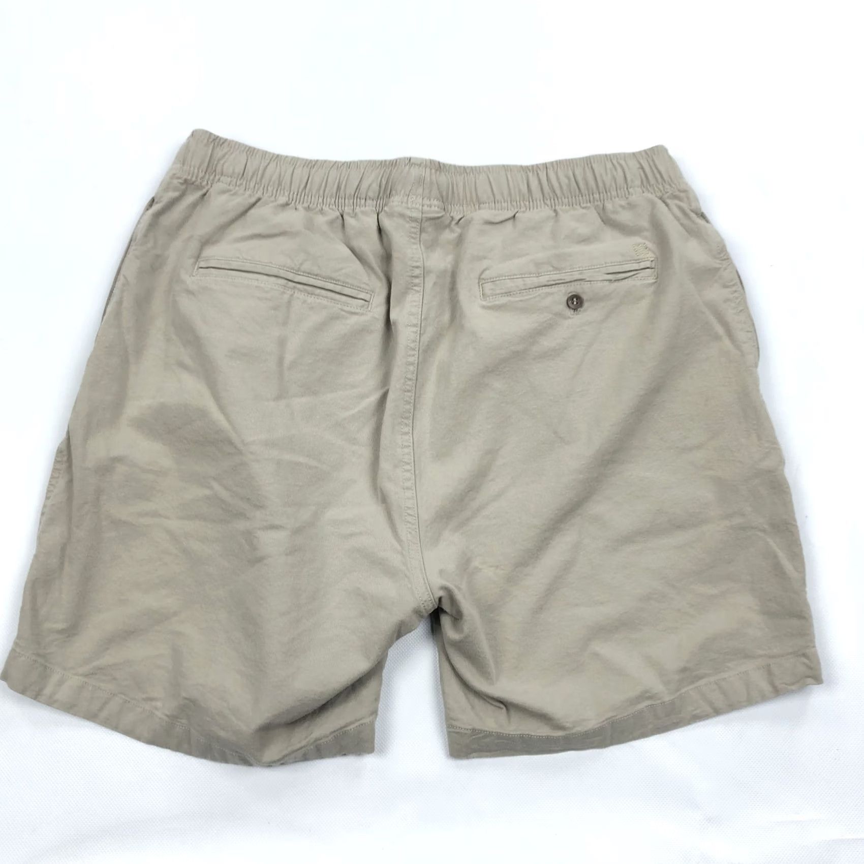 Vintage FREE FLY Men's Tan Khaki Drawstring Elastic Waist Shorts L Canvas Stretch Chino Casual Pockets, 32-36 Rise Mid Summer Spring Men Size US 33 - 6 Thumbnail
