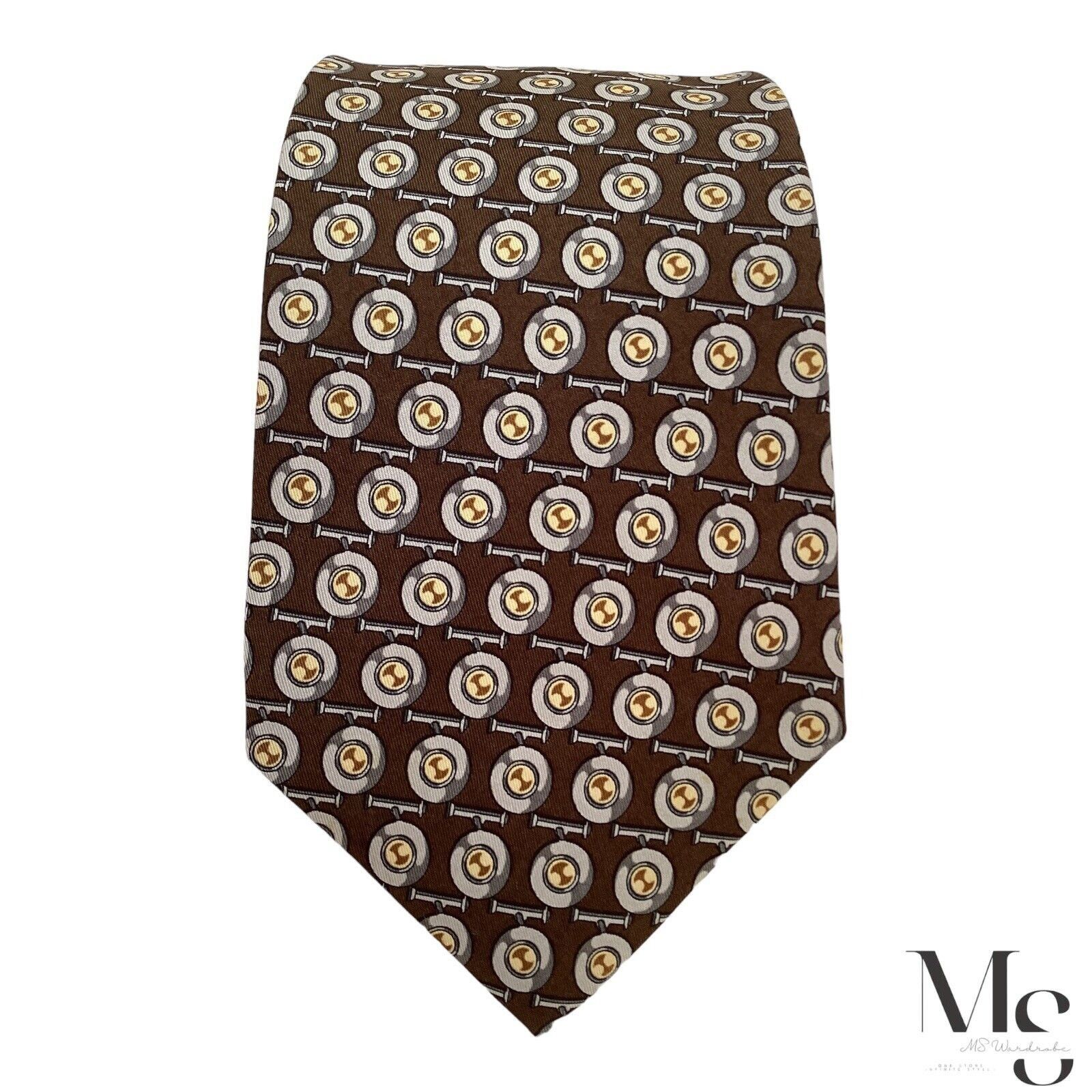Trussardi TRUSSARDI Brown Novelty Luxury Designer Silk Tie Italy W: 3. Size ONE SIZE - 3 Thumbnail