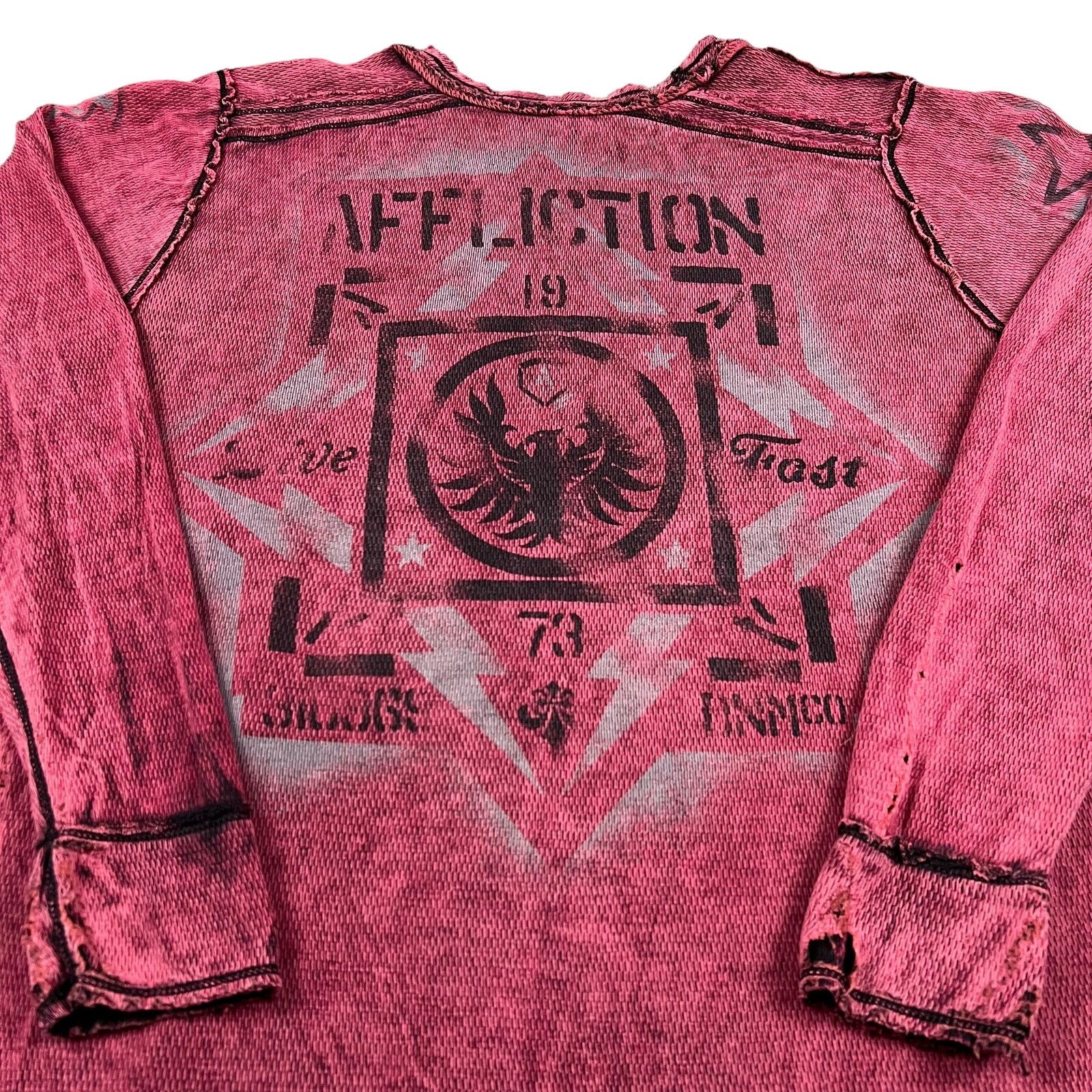 image of Affliction Y2K Thermal Black Red Graphic T Shirt, Men's (Size XL)