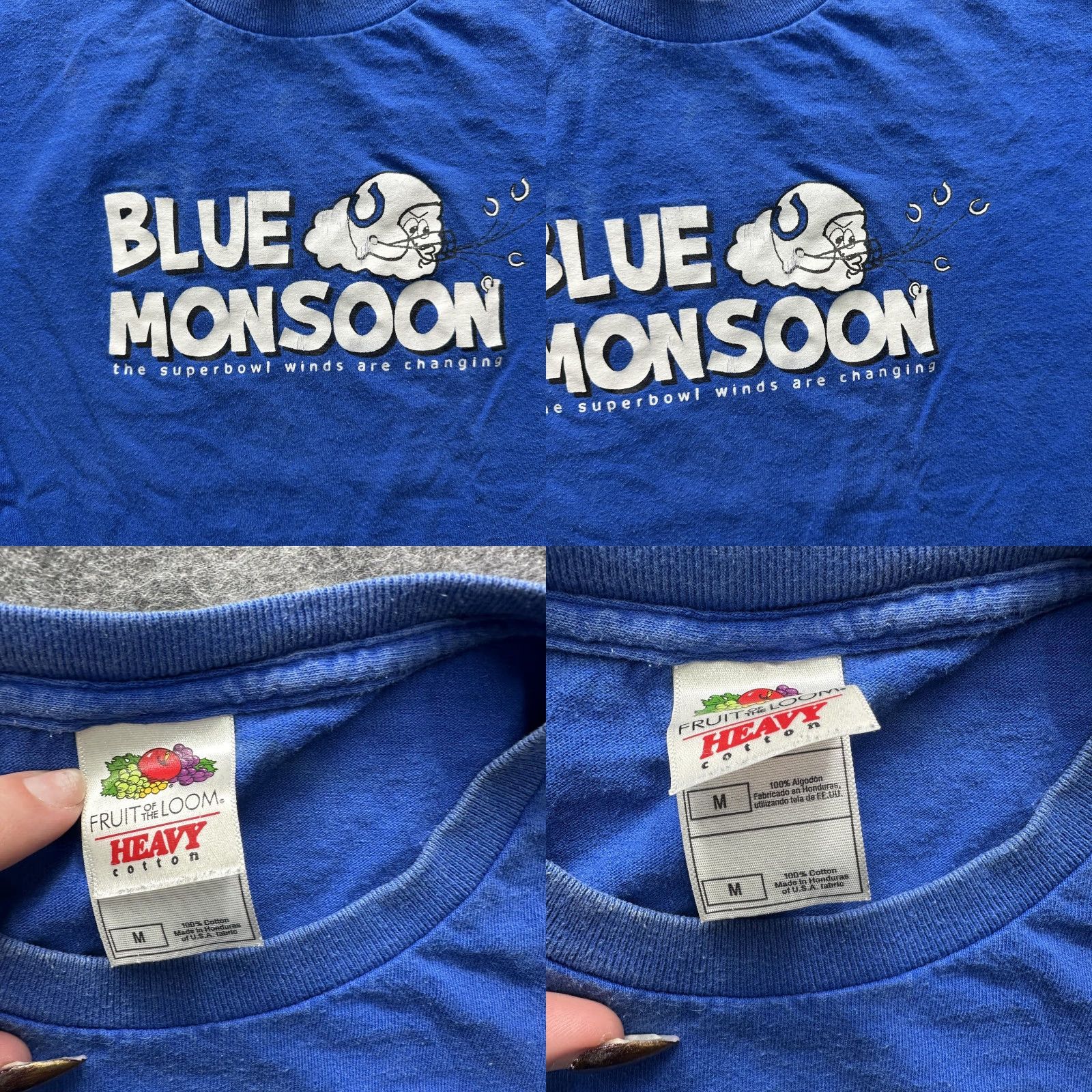 Fruit Of The Loom Fruit of the Loom Shirt Mens Medium Blue Football Graphic Tee Monsoon Blue Monsoon Football Owl Graphic Crew Neck Short Sleeve Heavyweight Cotton Size US M / EU 48-50 / 2 - 8 Thumbnail