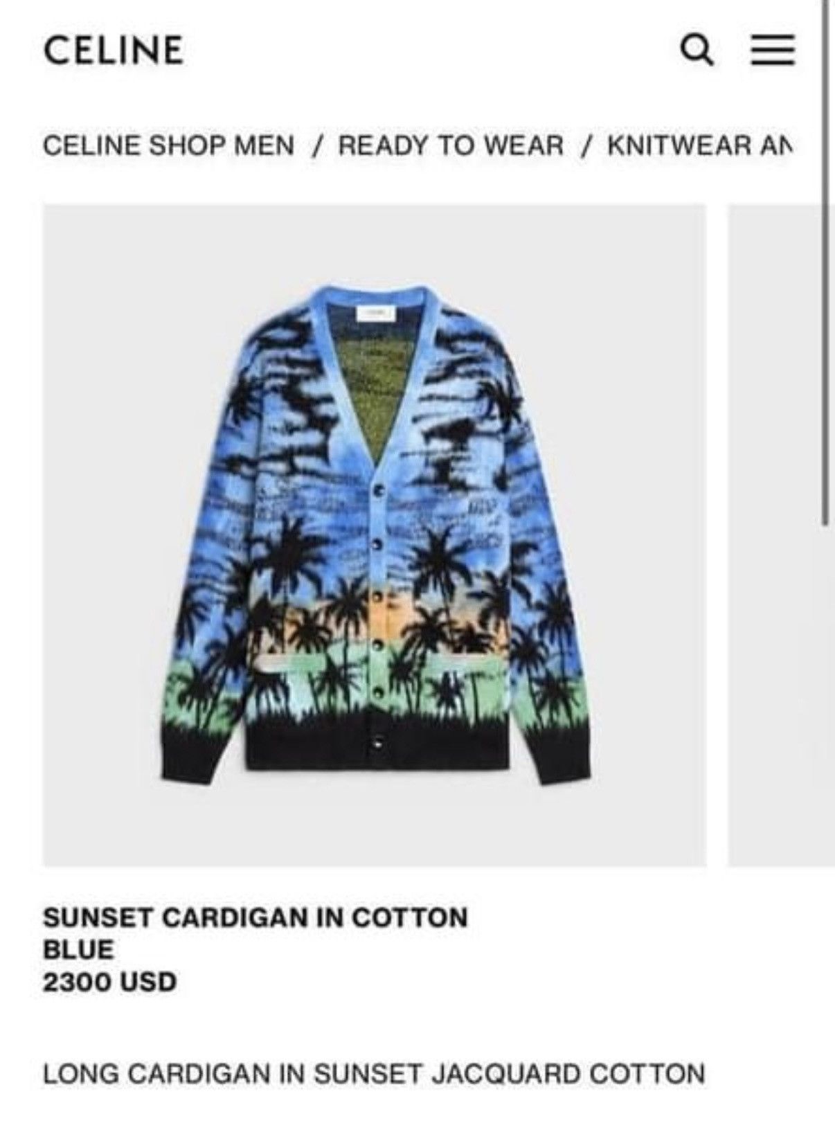 Celine $2.3k SS23 Celine 1 of 1 sample jaquard sunset cardigan Hedi Size US M / EU 48-50 / 2 - 2 Thumbnail