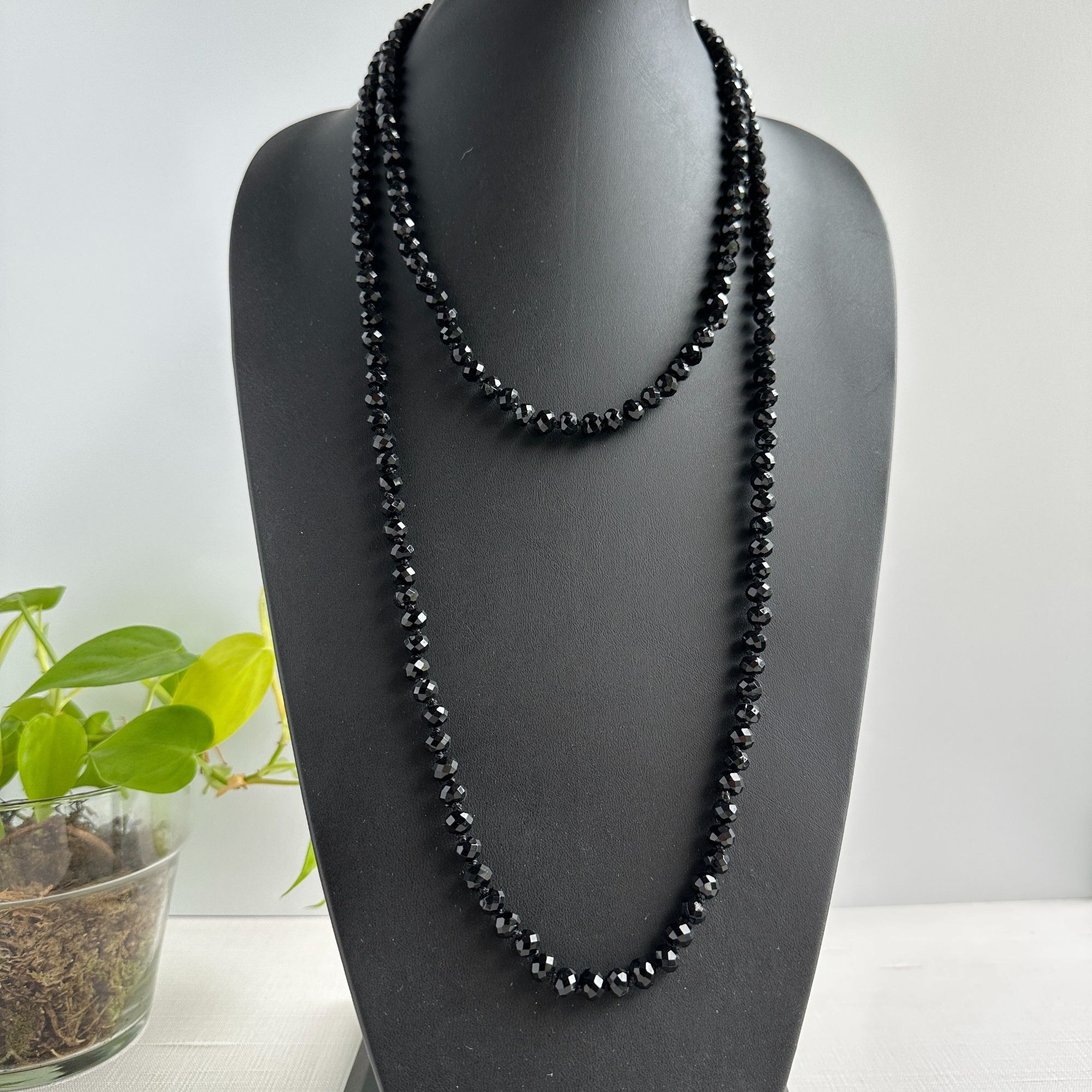 Vintage 1920s Art Deco Black Faceted Glass Opera Necklace Size ONE SIZE - 11 Thumbnail