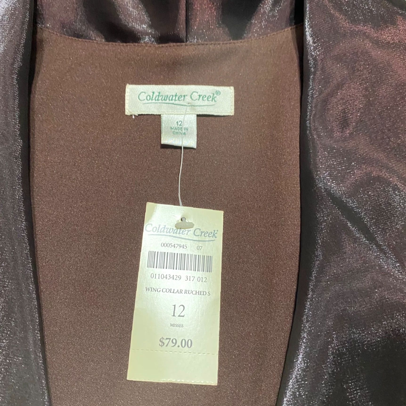 Coldwater Creek VINTAGE Coldwater Creek Blazer Women 12 Brown Satin 3/4 Sleeve Short NWT Jacket Ruched Wing Collar Dressy Business Casual jacket Size XL / US 12-14 / IT 48-50 - 3 Thumbnail