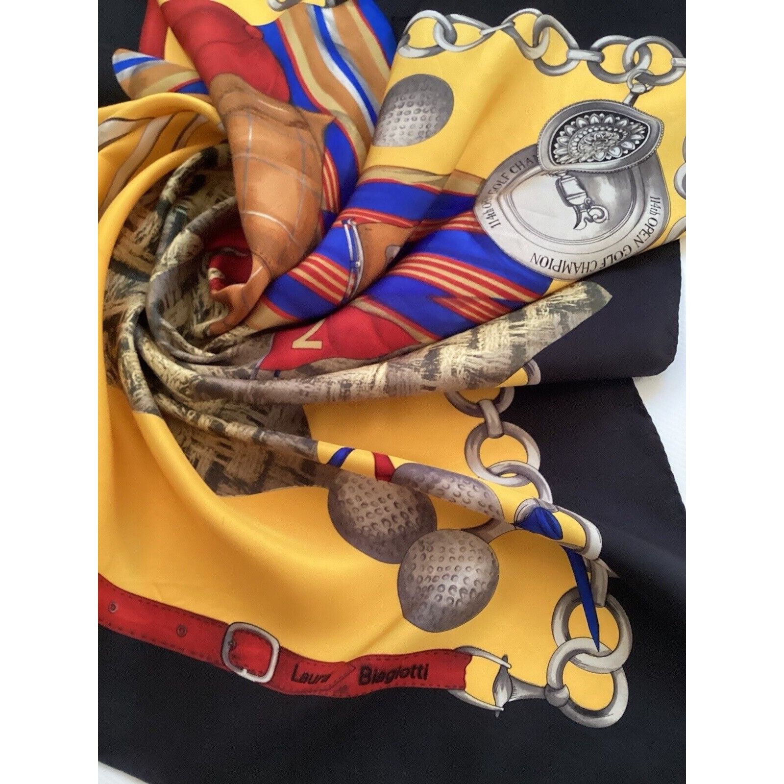 Laura Biagiotti LAURA BIAGIOTTI Yellow Golf Print Silk Scarf Made In Italy Size ONE SIZE - 5 Thumbnail