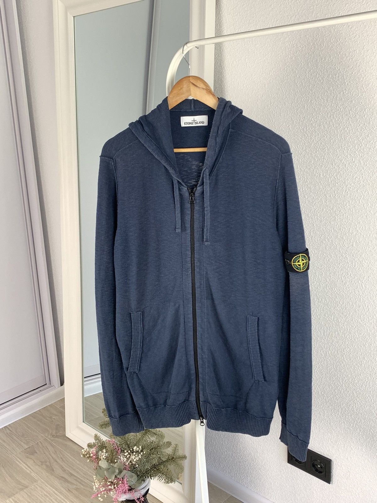 image of Italian Designers x Stone Island Zip Hoodie Blue Light Sweater Hoodie Size Xl, Men's