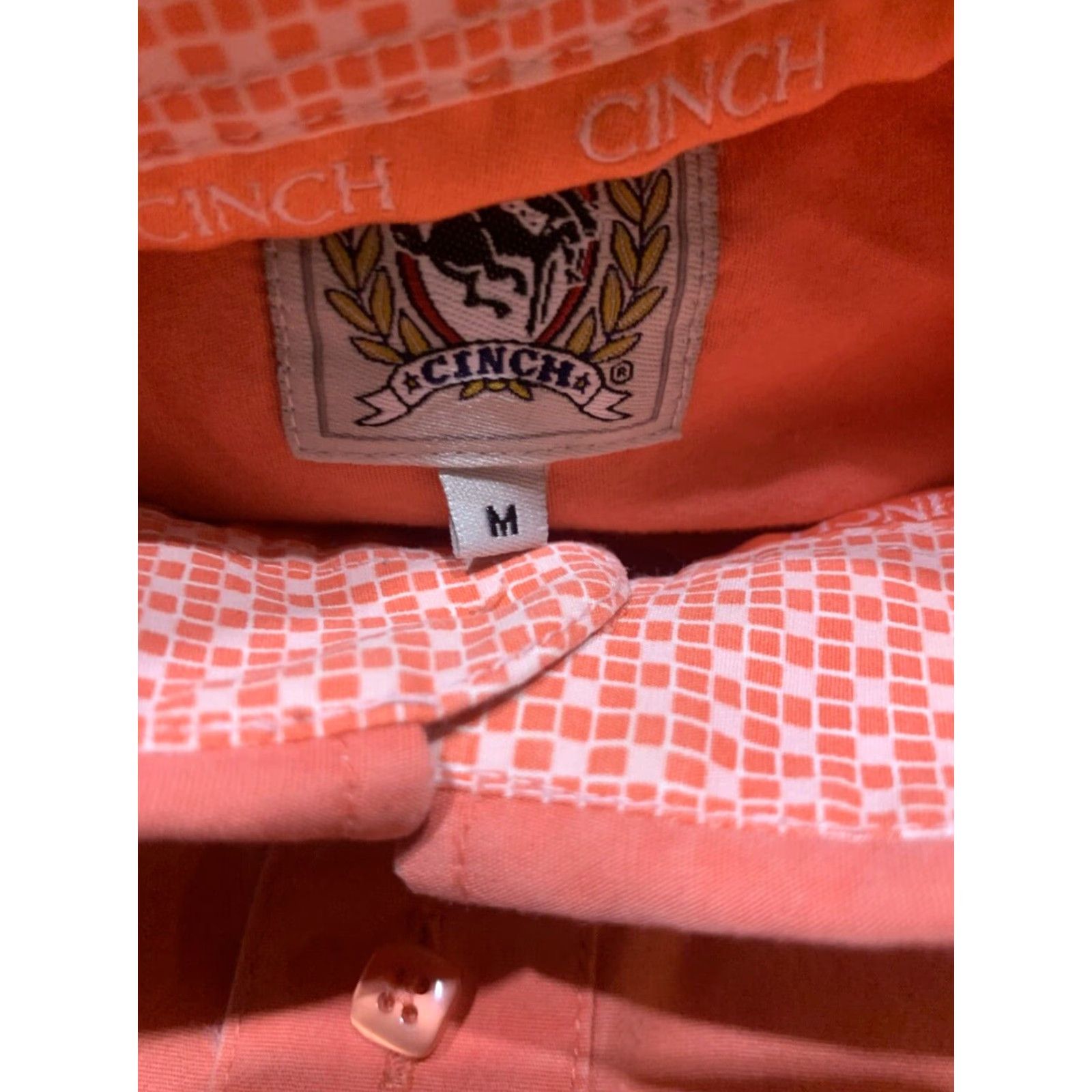 Vintage Cinch Mens Long Sleeve Button Up Shirt Salmon Coral Pink M Medium Size US M / EU 48-50 / 2 - 7 Thumbnail