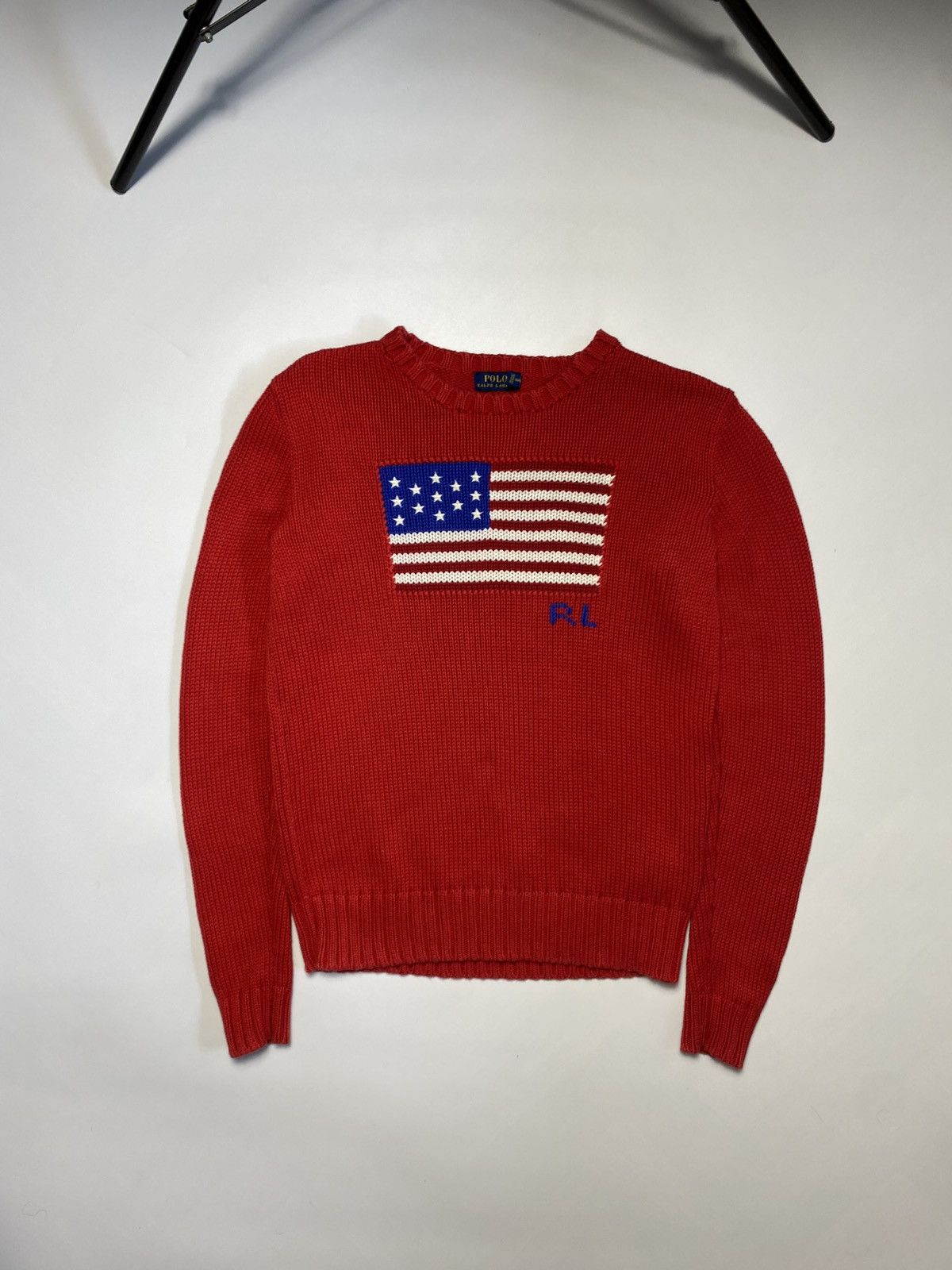image of Polo Ralph Laurent American Flag Usa Sweater Knit in Red, Men's (Size Small)