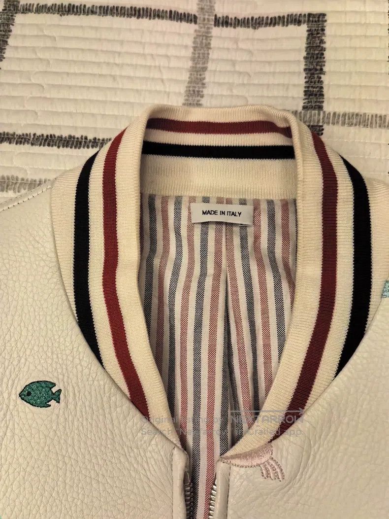 Thom Browne Thom Browne White embroidered leather jacket Size US XS / EU 42 / 0 - 2 Thumbnail