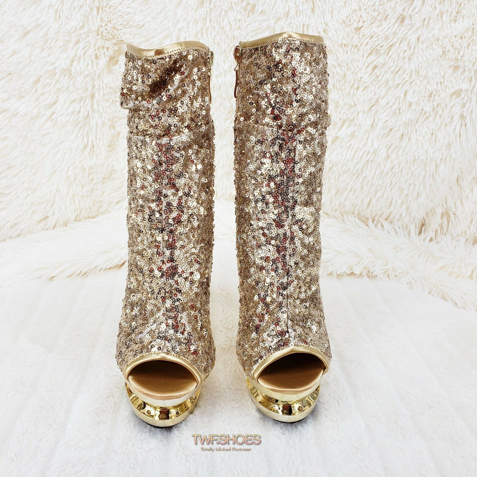 Other Blondie 1008SQ Sexy Gold Sequin Slouchy High Heel Platform A Size US 8 / IT 38 - 8 Thumbnail