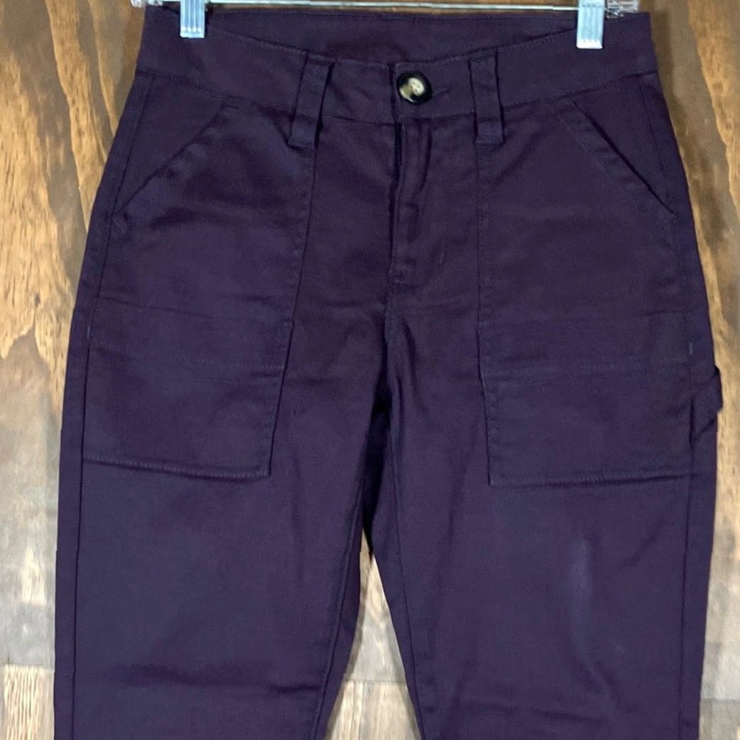 Vintage CAbi The Carpenter Cargo Utility Pants Women 2 Plum Ankle Mid Rise Cotton Spandex Lyocell Solid Size 26" / US 2 / IT 38 - 2 Thumbnail