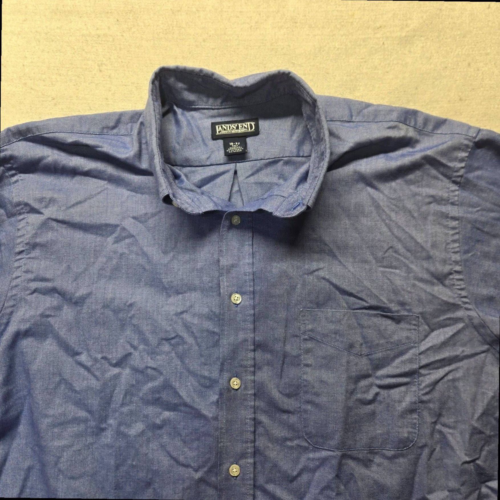 Lands' End Lands End Solid Blue Long Sleeve Button Up Mens Big Tall Shirt Adult Size 18 36 Size US XXL / EU 58 / 5 - 2 Thumbnail