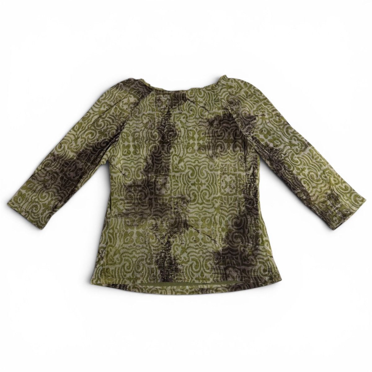 Other Earthy Green & Brown Pattern Beaded Ruffle Neck Mesh Blouse Size M / US 6-8 / IT 42-44 - 6 Thumbnail