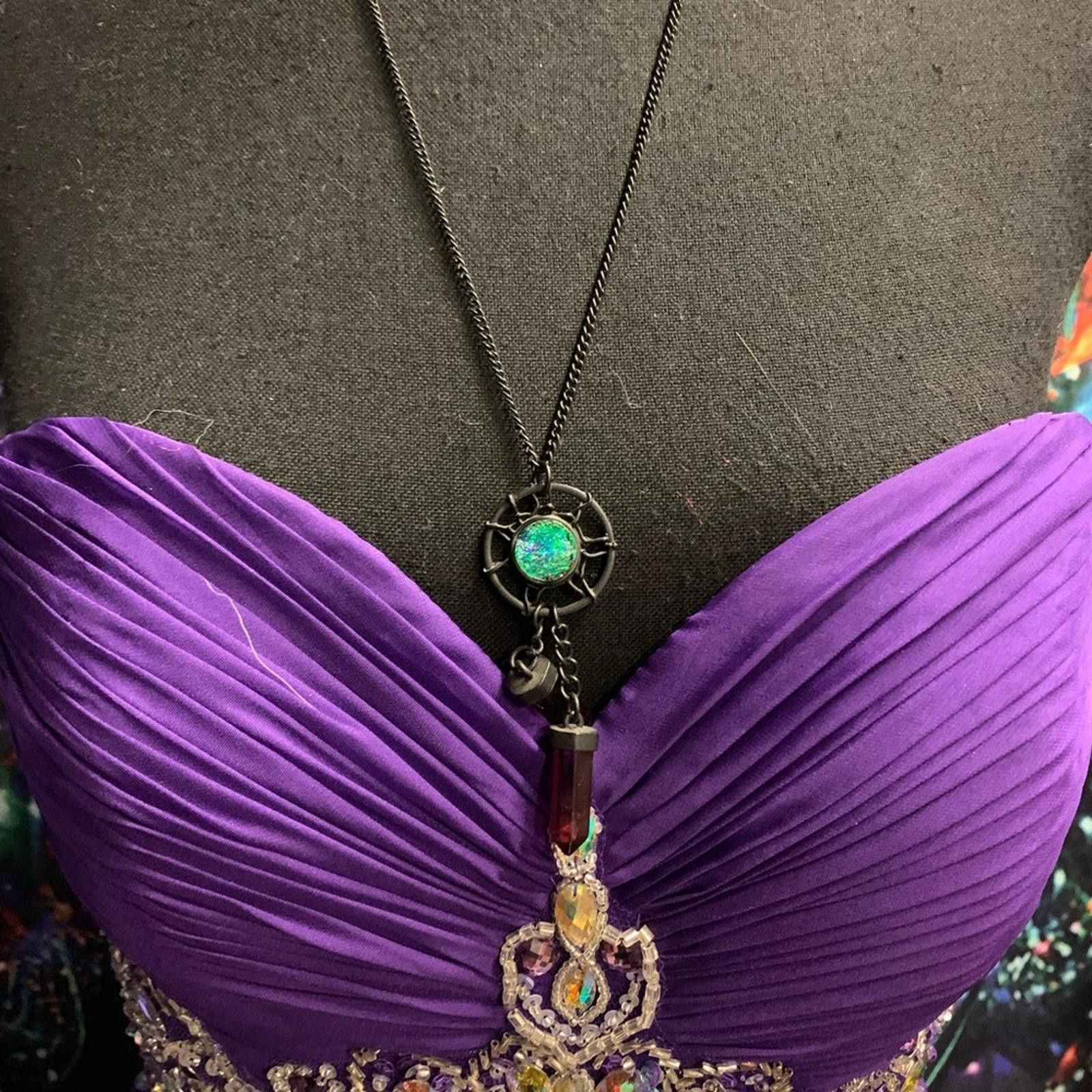 Designer Purple and Green gothic Necklace with Turquoise Pendant Size ONE SIZE - 2 Thumbnail