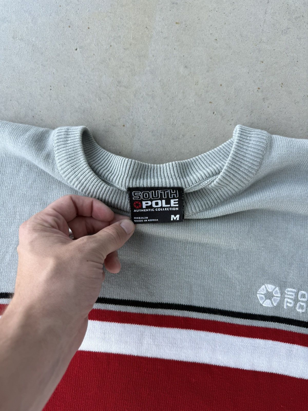 Southpole Vintage Southpole Grey & Red Striped Short Sleeve Sweater Size US M / EU 48-50 / 2 - 4 Thumbnail