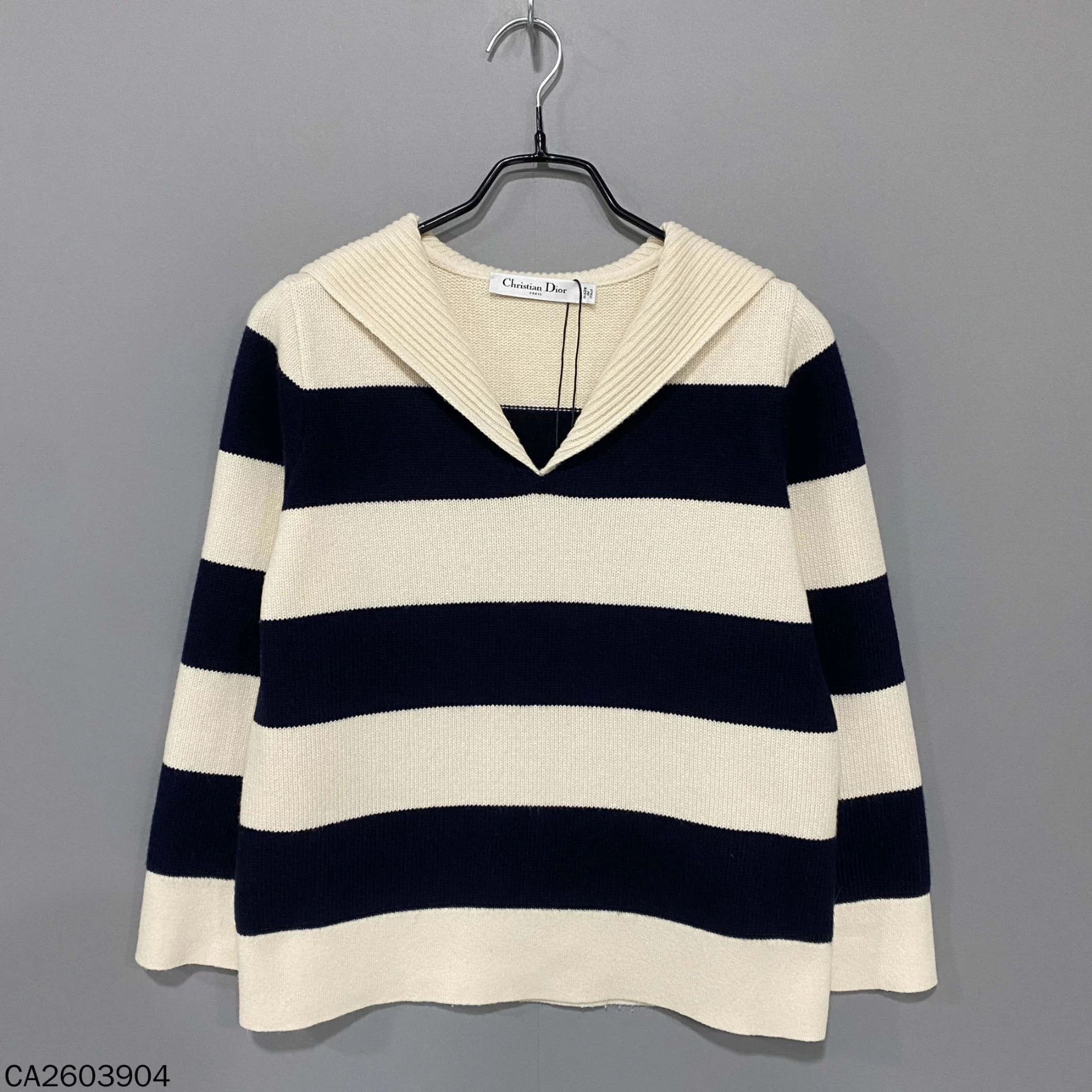 Dior Dior black white stripe navy collar wool sweater Size M / US 6-8 / IT 42-44 - 1 Thumbnail