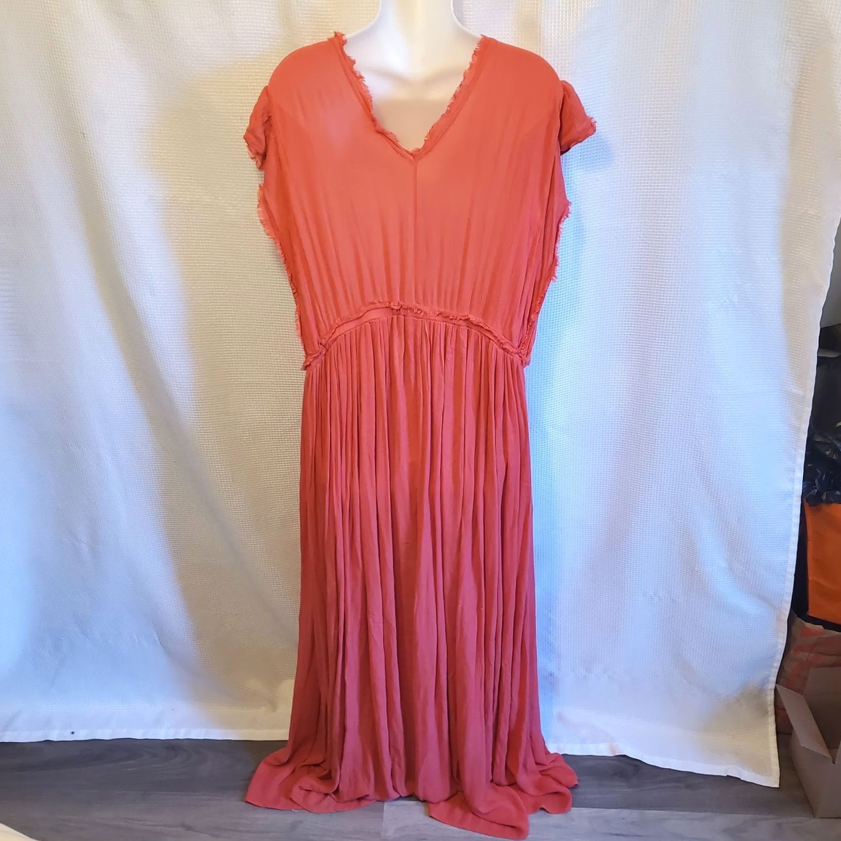 Vintage Easel Maxi Dress Sz Large Red Orange Gauzy Boho Button Front Size L / US 10 / IT 46 - 3 Thumbnail