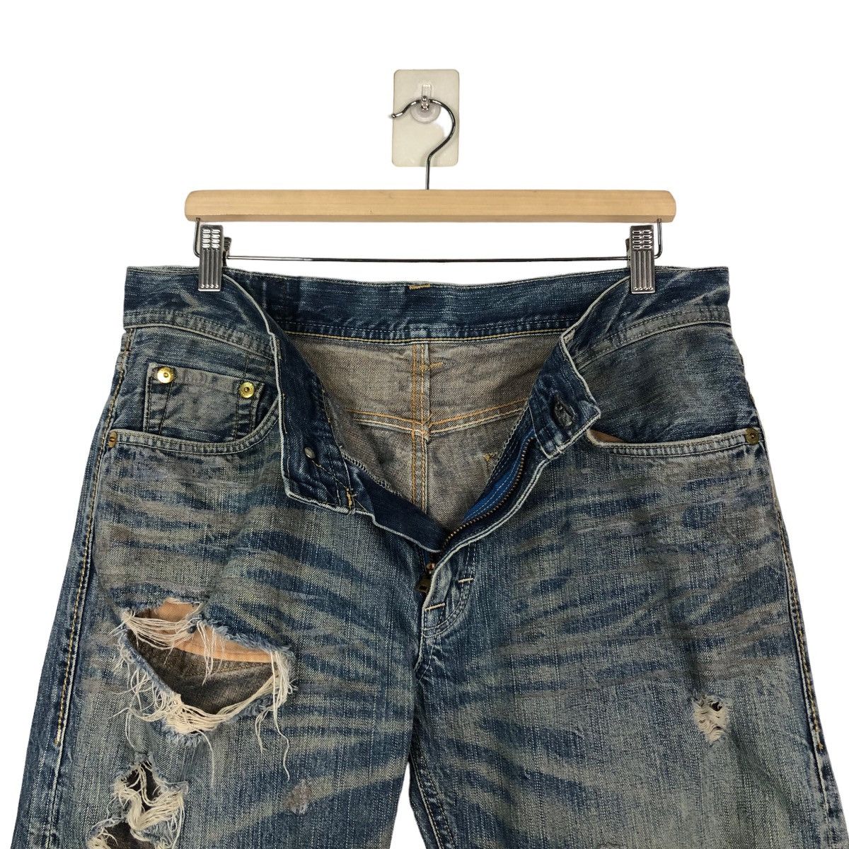 Japanese Brand 🔥Rusty Holes Punk Denim Biker Denim Craft Japan Made Size US 34 / EU 50 - 17 Thumbnail