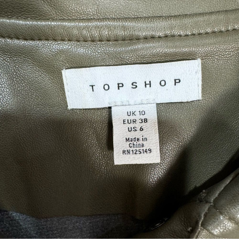 Topshop Topshop Faux Leather Olive Mini Shirtdress US 6 Size M / US 6-8 / IT 42-44 - 7 Thumbnail