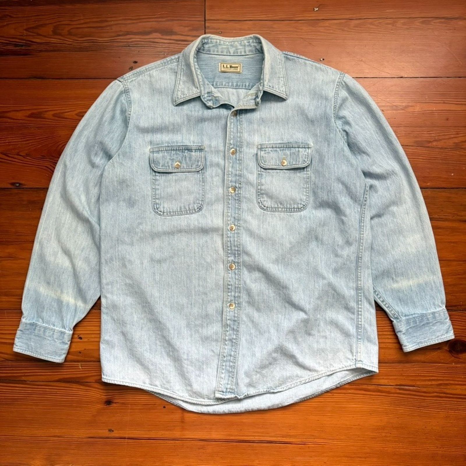 Vintage 1980s LL Bean Denim Shirt Men's Size L Light